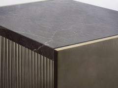 Fluted Silver Table with Polished Marble Top, Handmade in Italy