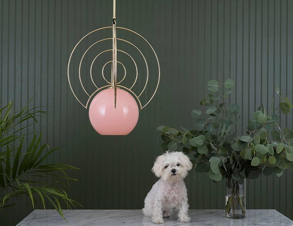 Other Aeneas Pink Brass Light by Iacoli & McAllister, Handmade in USA For Sale