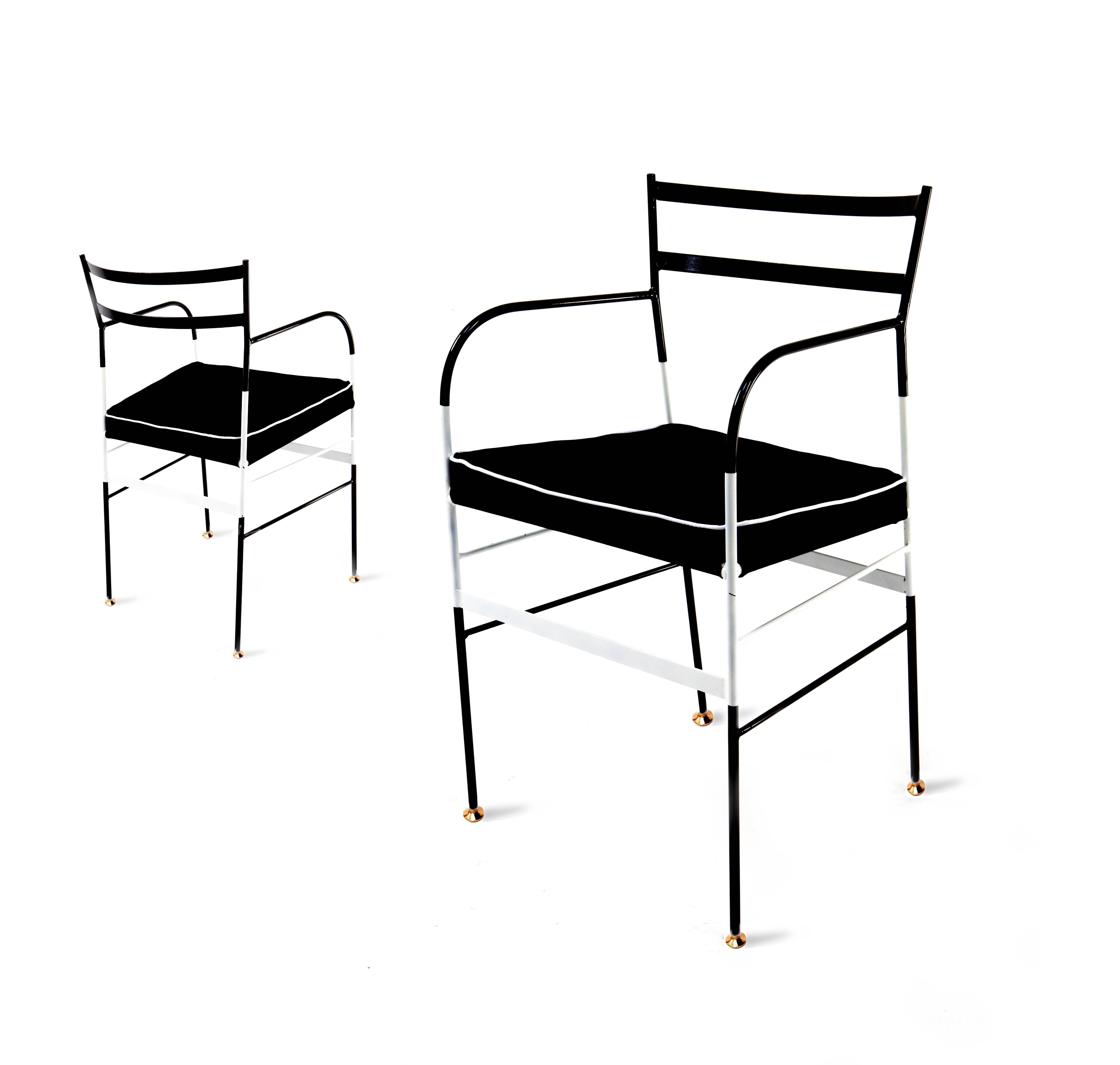 Suede piping on contrasting, finished with a uniquely organic compound paint and polish to prevent rust. Handcrafted in Italy from high-strength iron, these chairs by Sotow boast practicality and style.

Details and dimensions

Material: Iron,