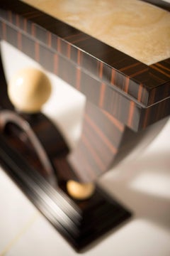 Macassar Ebony Console with Onyx Spheres by Sd Mobili, Handmade in Italy