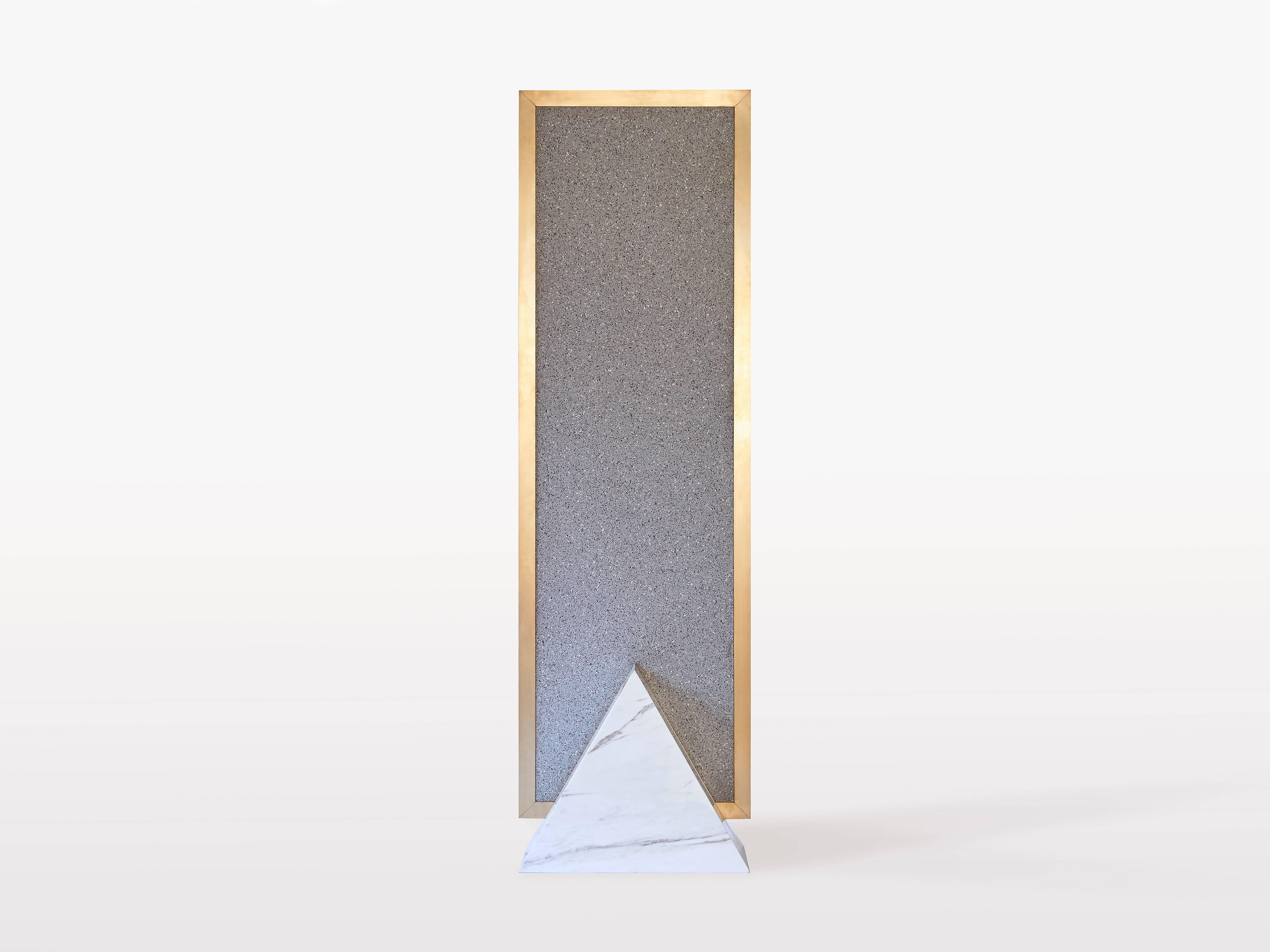 American Contemporary Coexist Tri Standing Mirror in Polished Marble Cube & Brushed Brass For Sale