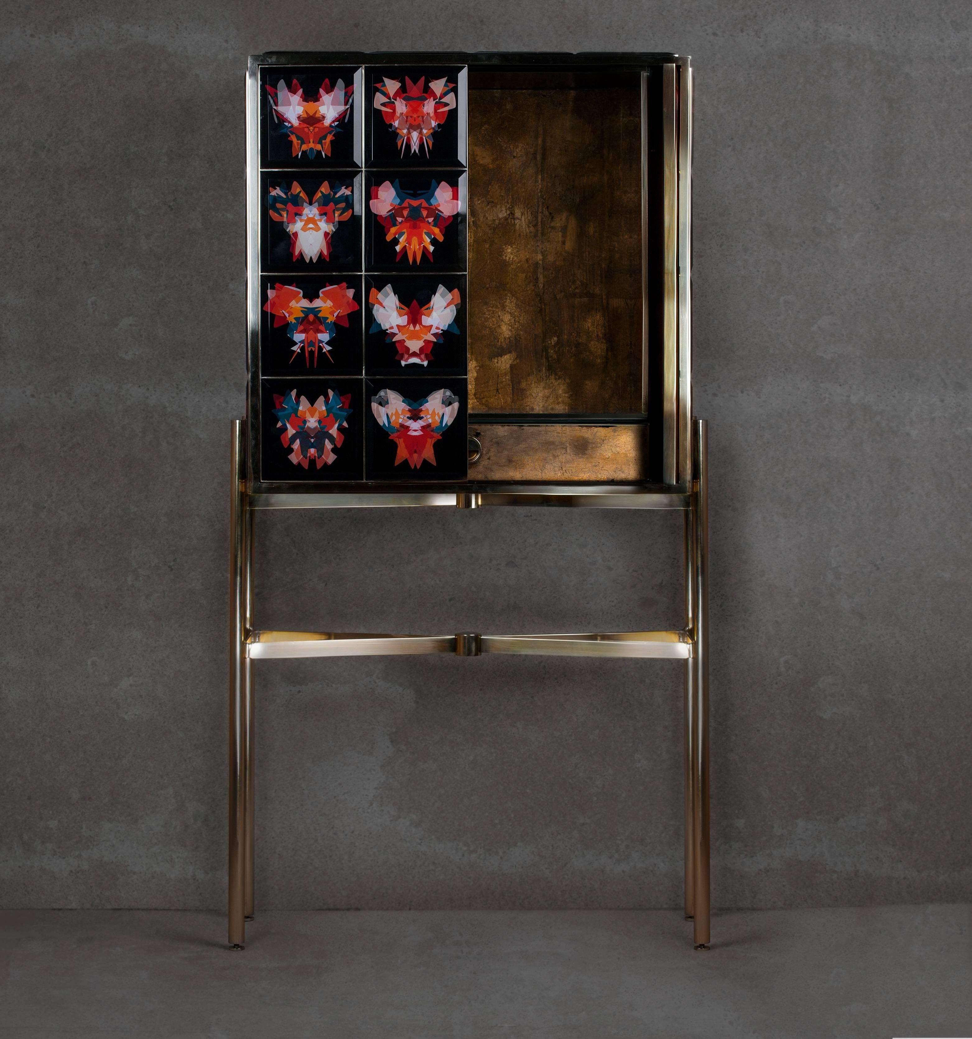 Spanish Limited Edition Cabinet II in Walnut, Ebony and Gem stones, handcrafted in Spain For Sale