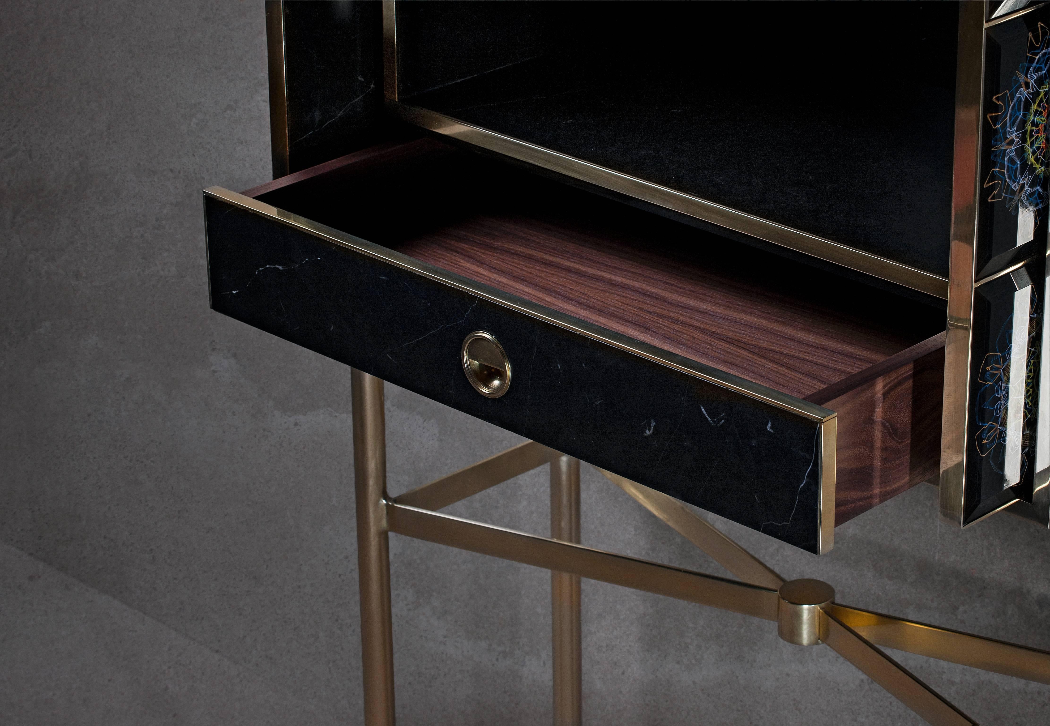 Other Limited Edition Cabinet I in Walnut, Ebony and Gem stones, handcrafted in Spain For Sale
