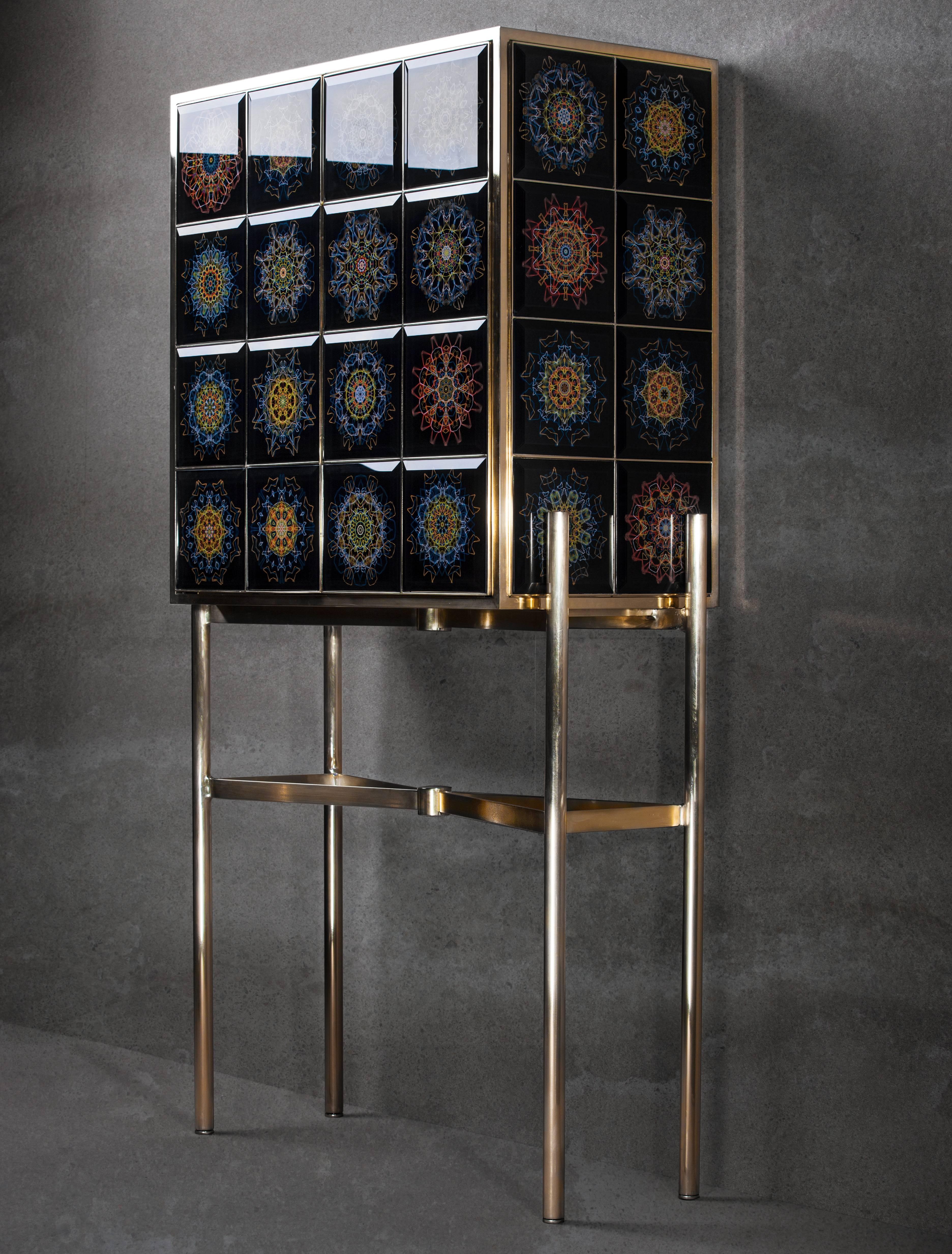 Spanish Limited Edition Cabinet I in Walnut, Ebony and Gem stones, handcrafted in Spain For Sale