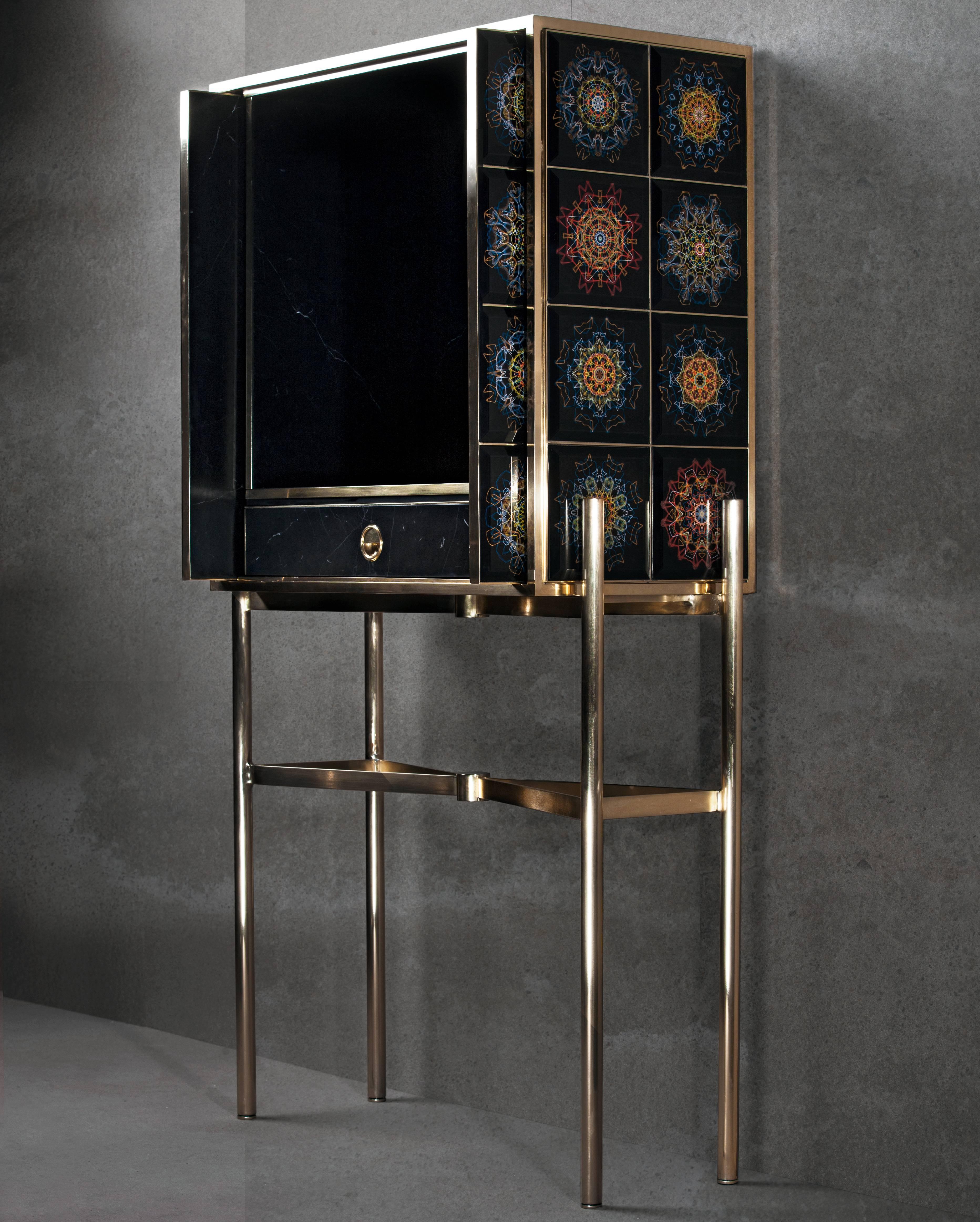 Cast Limited Edition Cabinet I in Walnut, Ebony and Gem stones, handcrafted in Spain For Sale