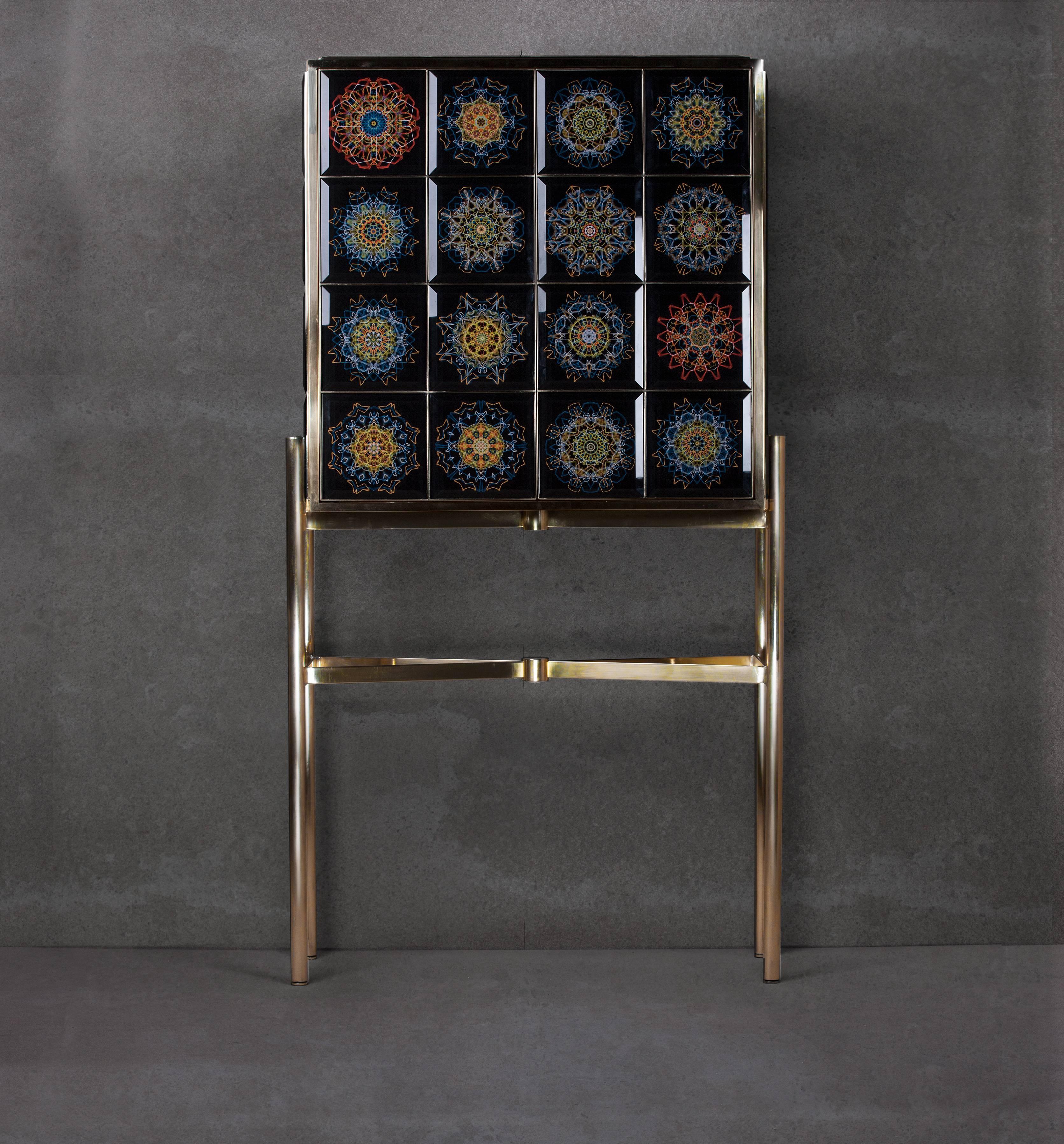 Limited Edition Cabinet I in Walnut, Ebony and Gem stones, handcrafted in Spain In New Condition For Sale In Firenze, IT