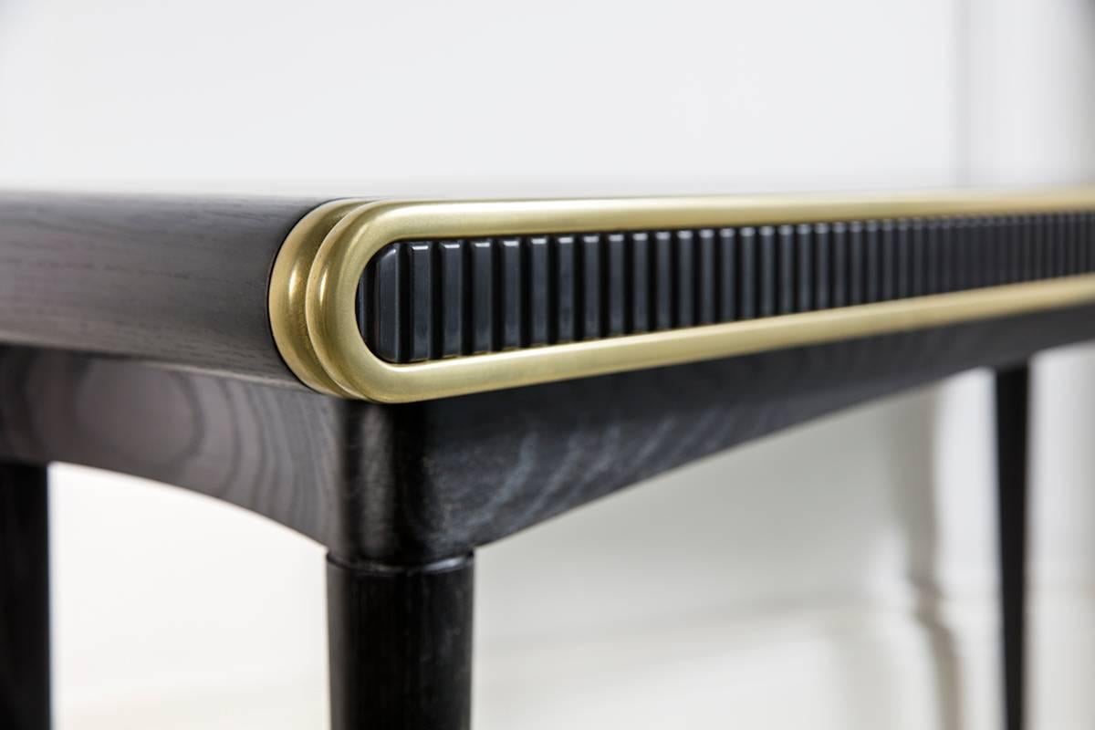 Other Gaia Console in liquid & Solid Brass, Blackened Oak & Corian, Handmade in Uk For Sale