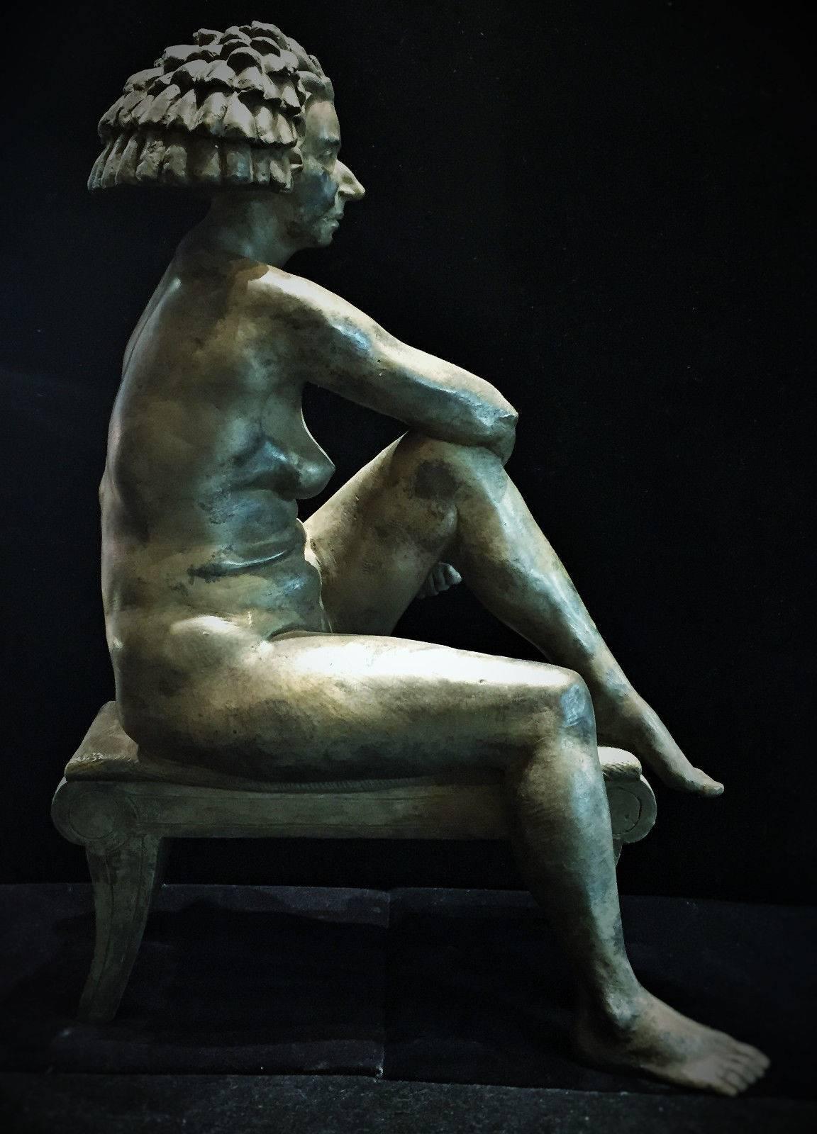 American Bernard Langlais, Seated Nude, Contemporary Bronze Sculpture, circa 1993 For Sale
