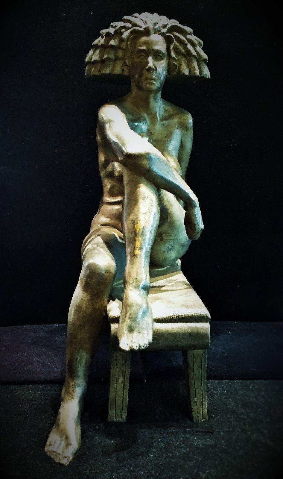 Late 20th Century Bernard Langlais, Seated Nude, Contemporary Bronze Sculpture, circa 1993 For Sale