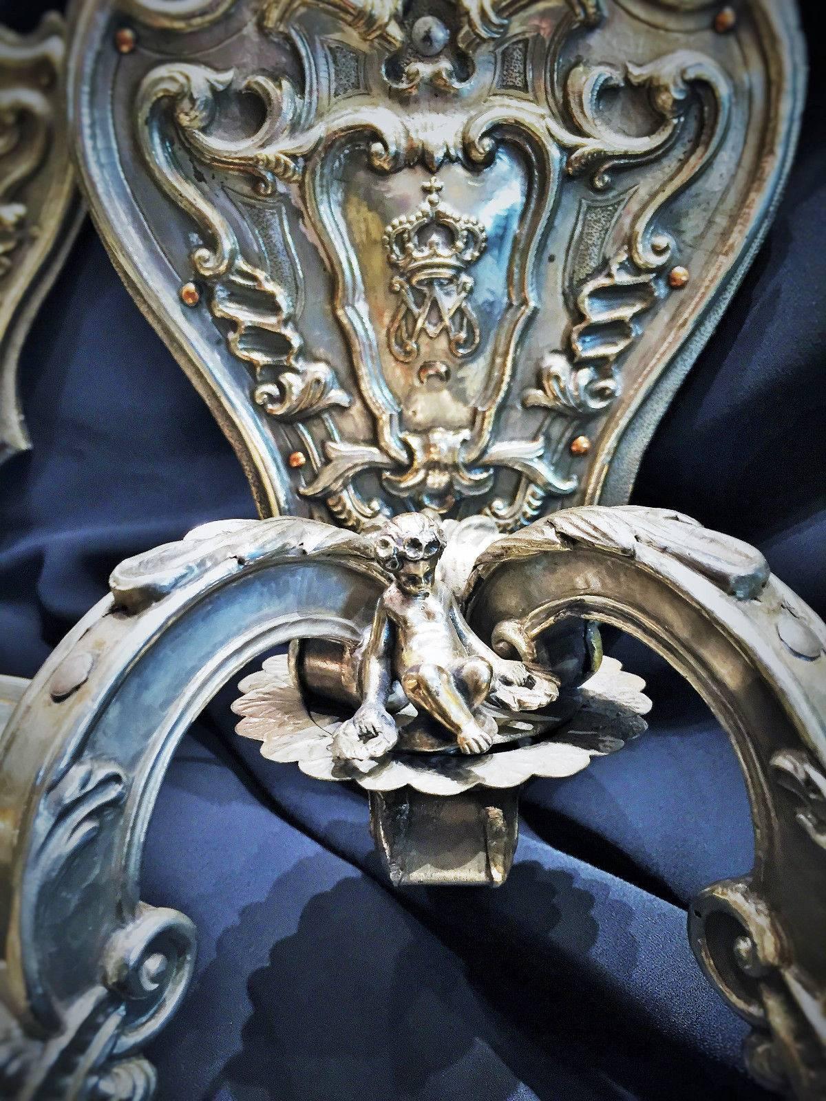 Baroque A Pair of Heraldic Silver Wall Sconces for Amadeo I, King of Spain,  19th Cent.