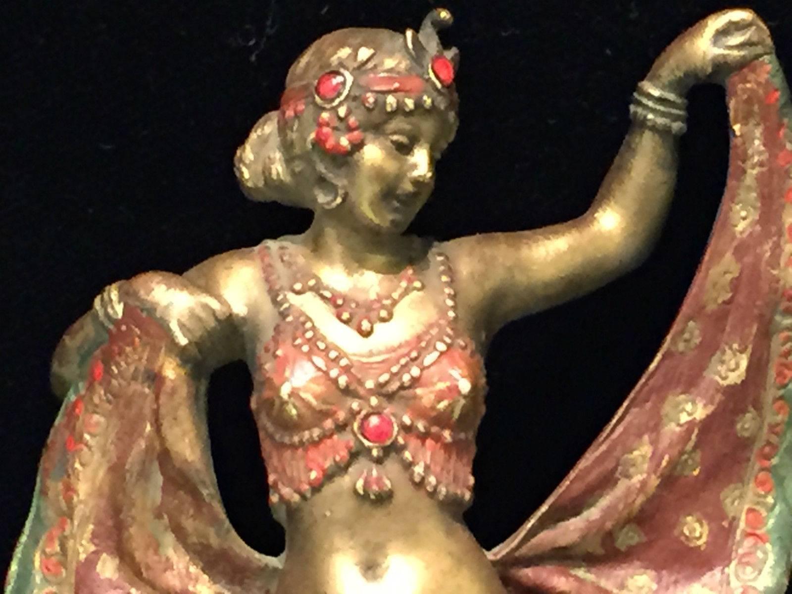 Franz Xavier Bergman, Bailarina oriental, Escultura Jugenstil Vienna Bronze, 1900s Pintado en frío en venta