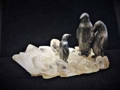Penguin Family, Art Deco Silvered Pewter & Rock Crystal Vide-Poche, circa 1920