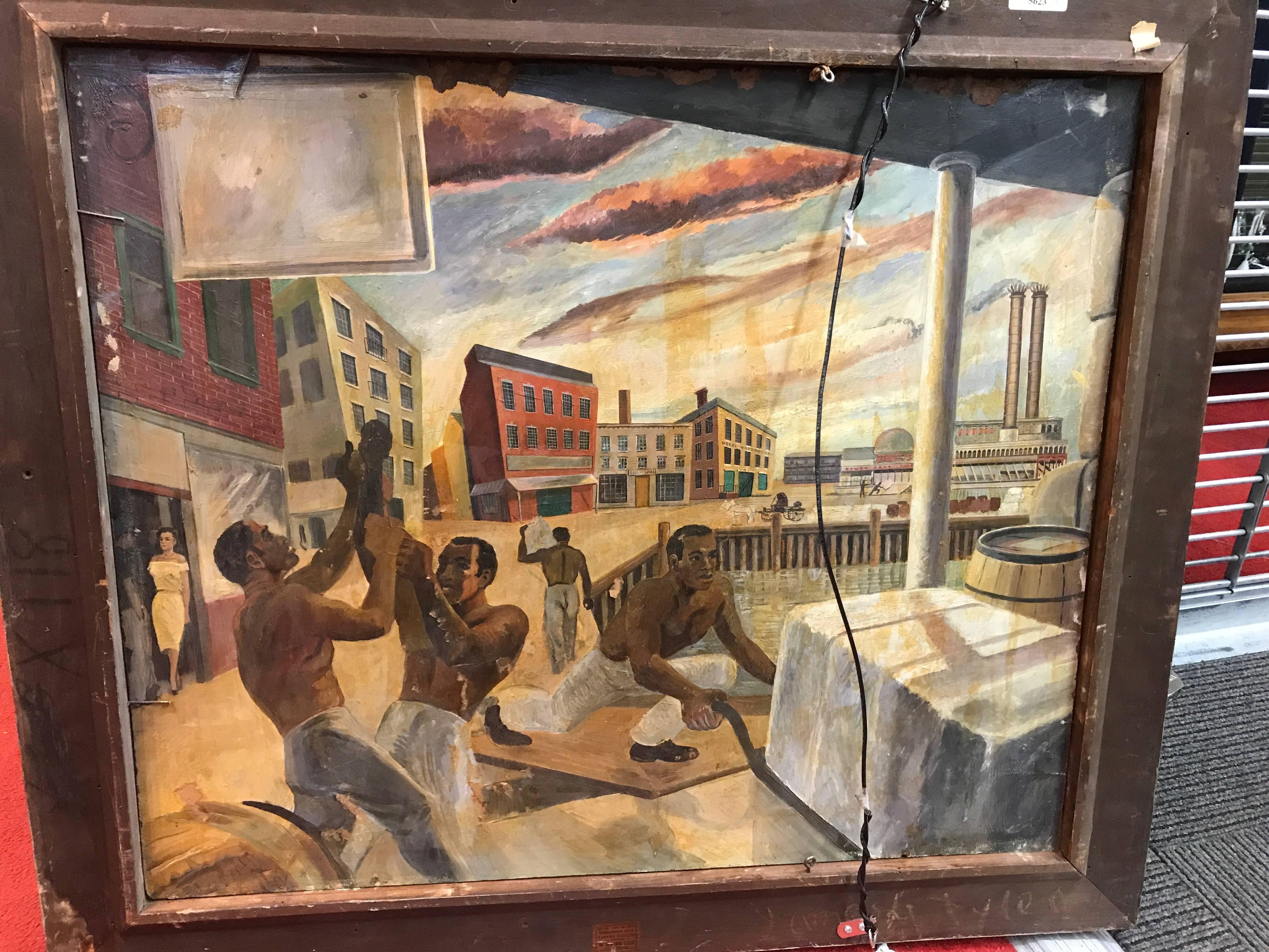 Americano Sam Diamond, Veduta di Manhattan, dipinto a olio su tela, circa 1954 in vendita