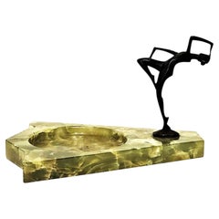 Austrian Art Deco Bronze and Green Agate Vide-Poche, ca. 1920s