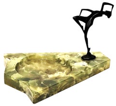 Austrian Art Deco Bronze and Green Agate Vide-Poche, ca. 1920s
