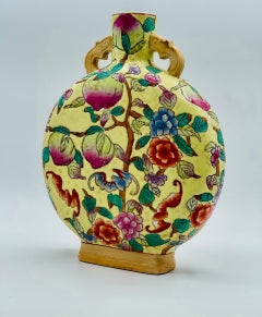 Chinese Qing Dynasty Famille Rose Porcelain Peaches & Bats Moon Flask, ca. 1880
