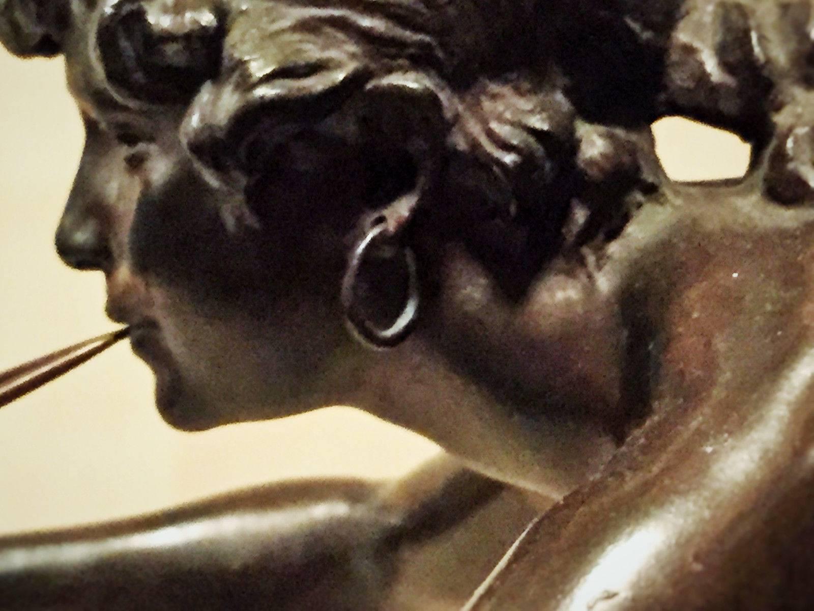 Carved Michel-Léonard Béguine, Snake Charmer, Art Nouveau Bronze Sculpture, ca. 1900