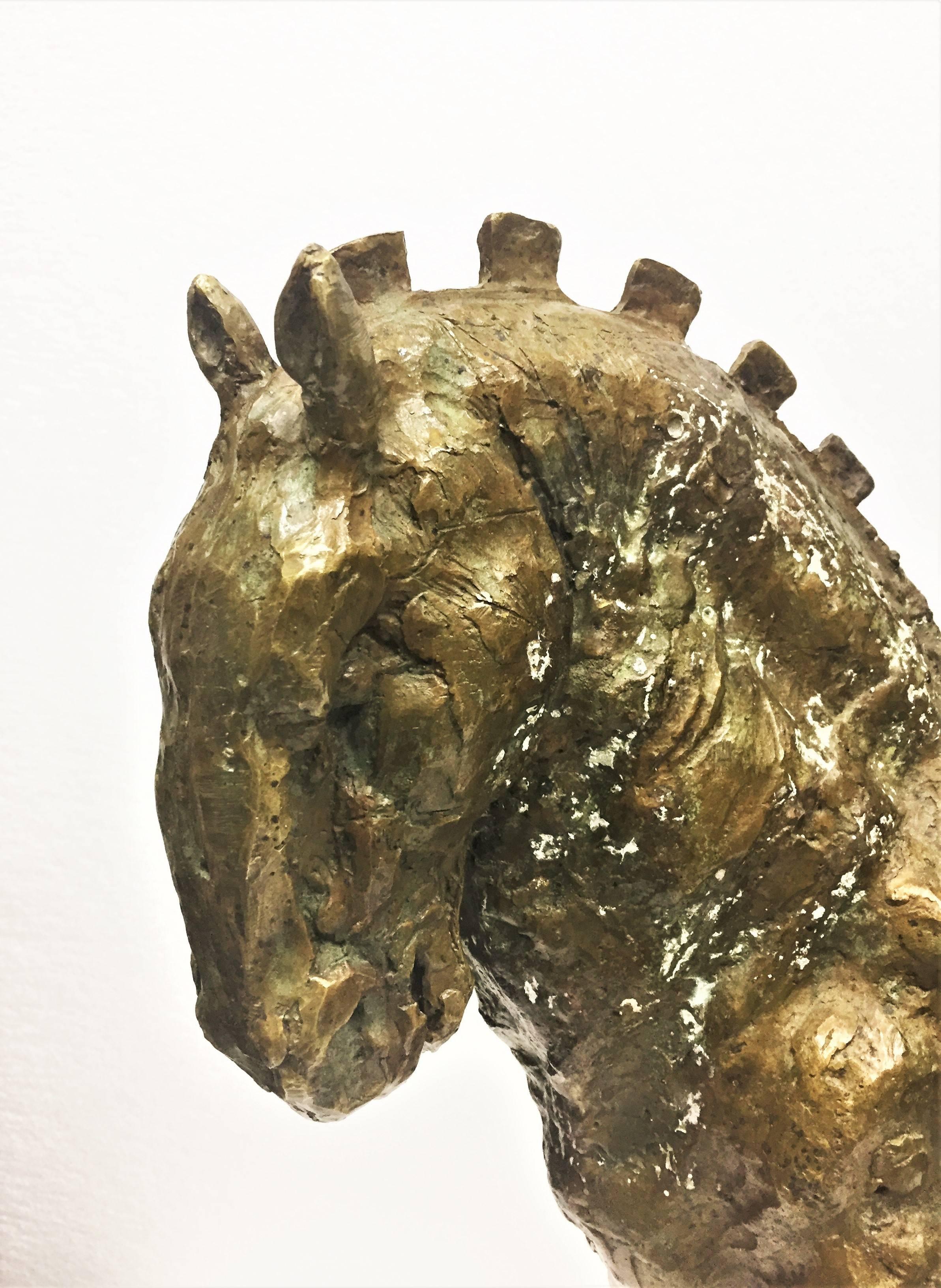 Hombre a Caballo, circa 1998
Bronze sculpture with light verdigris-type patina. Inscribed twice: Javier Marin - on equestrian’s left shoulder and on horse's right rump. 

Javier Marin (Mexican, b.1962), a world-famous Mexican artist was born in 1962