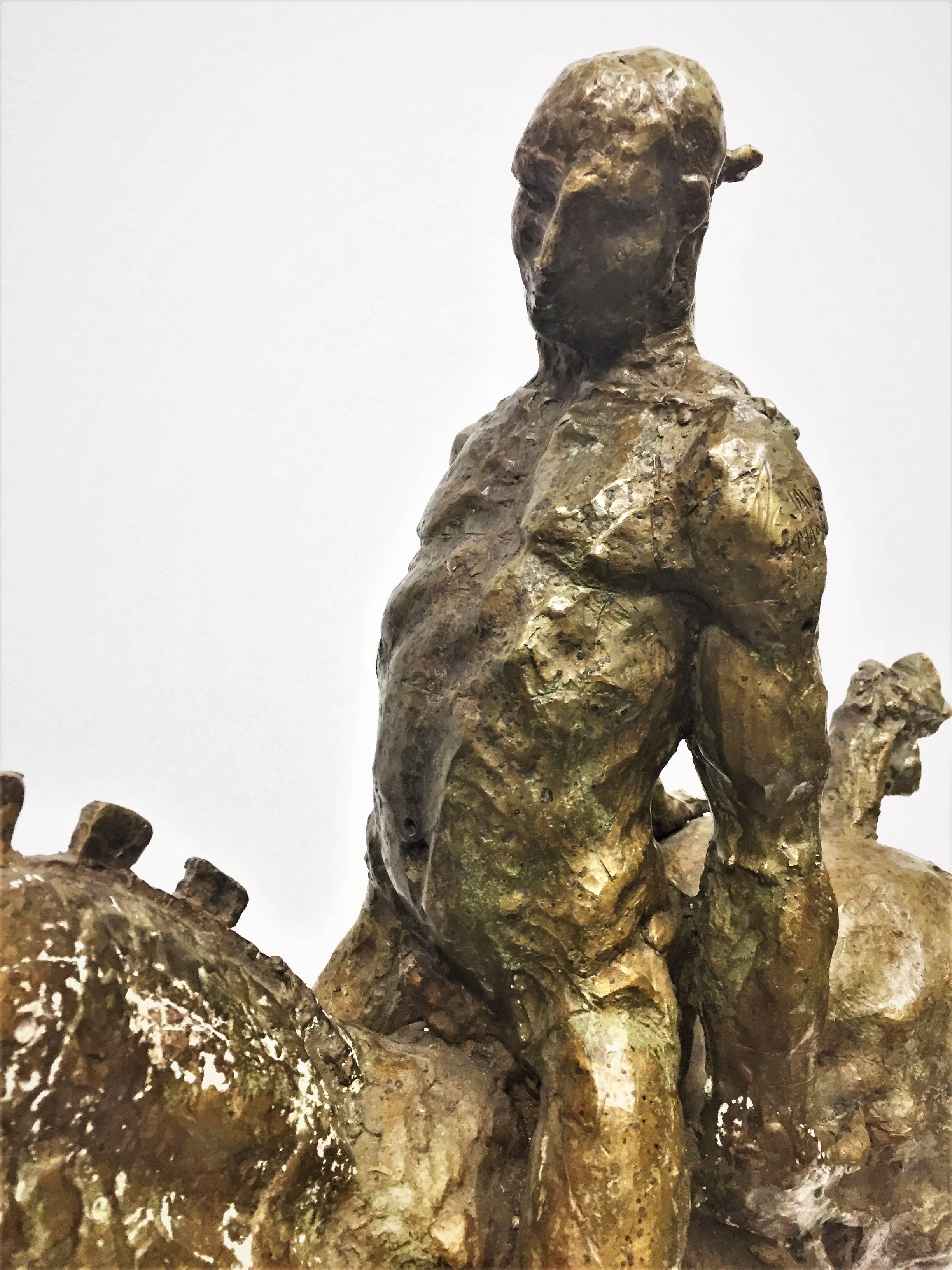 Mid-20th Century Javier Marín, Hombre a Caballo, Contemporary Mexican Bronze Sculpture, ca. 1998