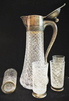 A Pair of Vintage Soviet Russian Cut Crystal & Silver Wine Set, circa 1960s