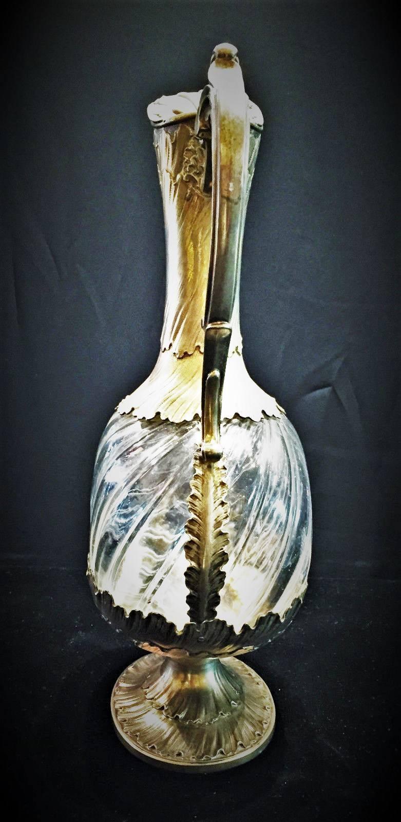 Maison Odiot Paris, French Art Nouveau Rock Crystal and Silver Claret Jug In Good Condition In New York, NY