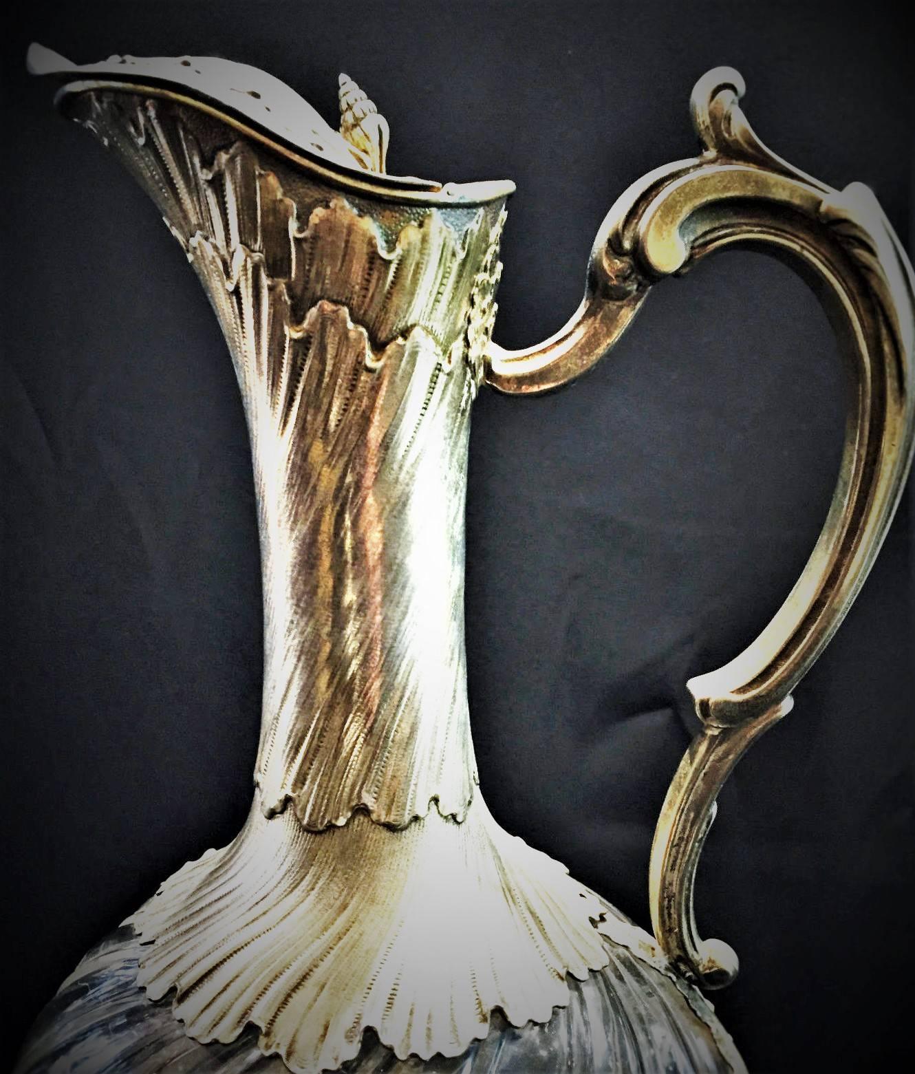 Early 20th Century Maison Odiot Paris, French Art Nouveau Rock Crystal and Silver Claret Jug