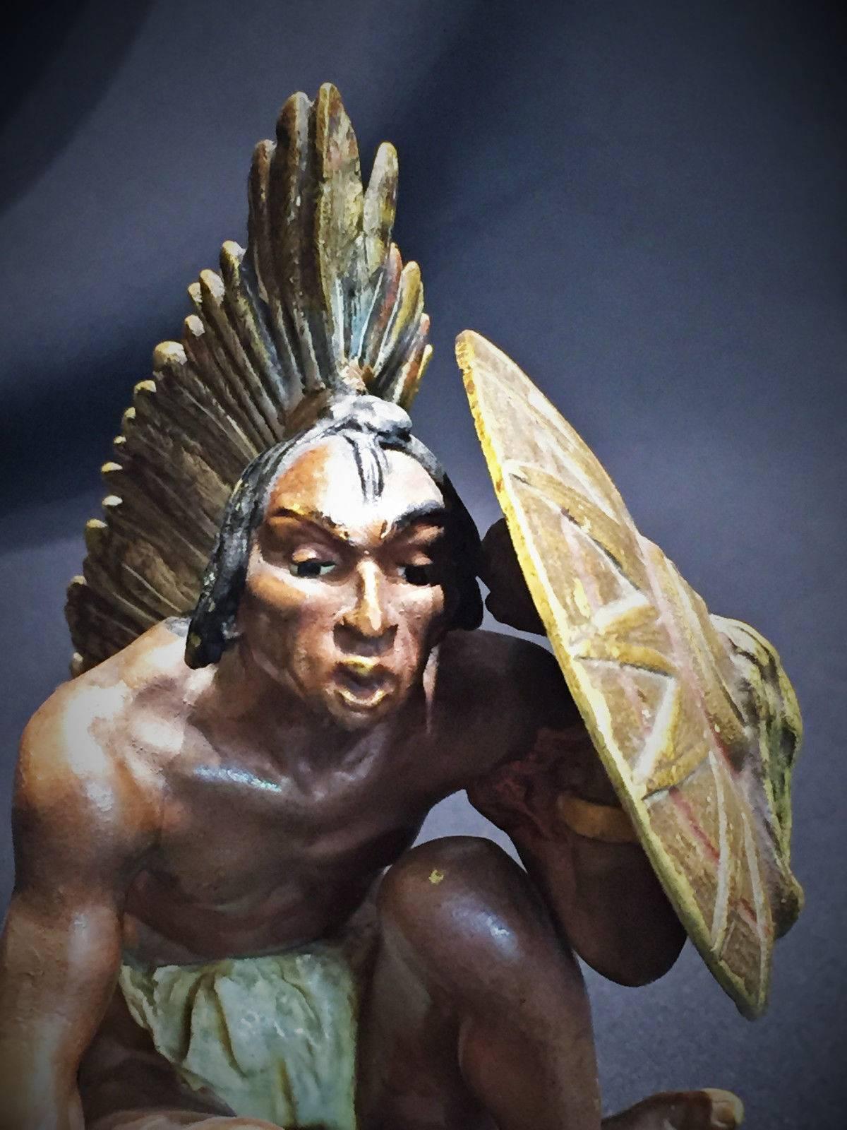 Art Nouveau Franz Xaver Bergman, Native American Warrior, Vienna Bronze Sculpture, ca. 1900
