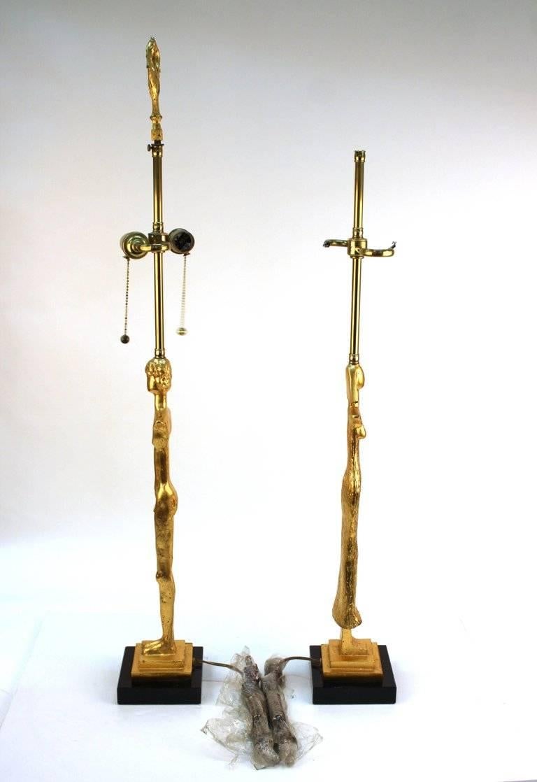 Brass Excalibur Foundry, A Pair of Giacometti Caryatid Bronze Table Lamps, Ca. 1980s