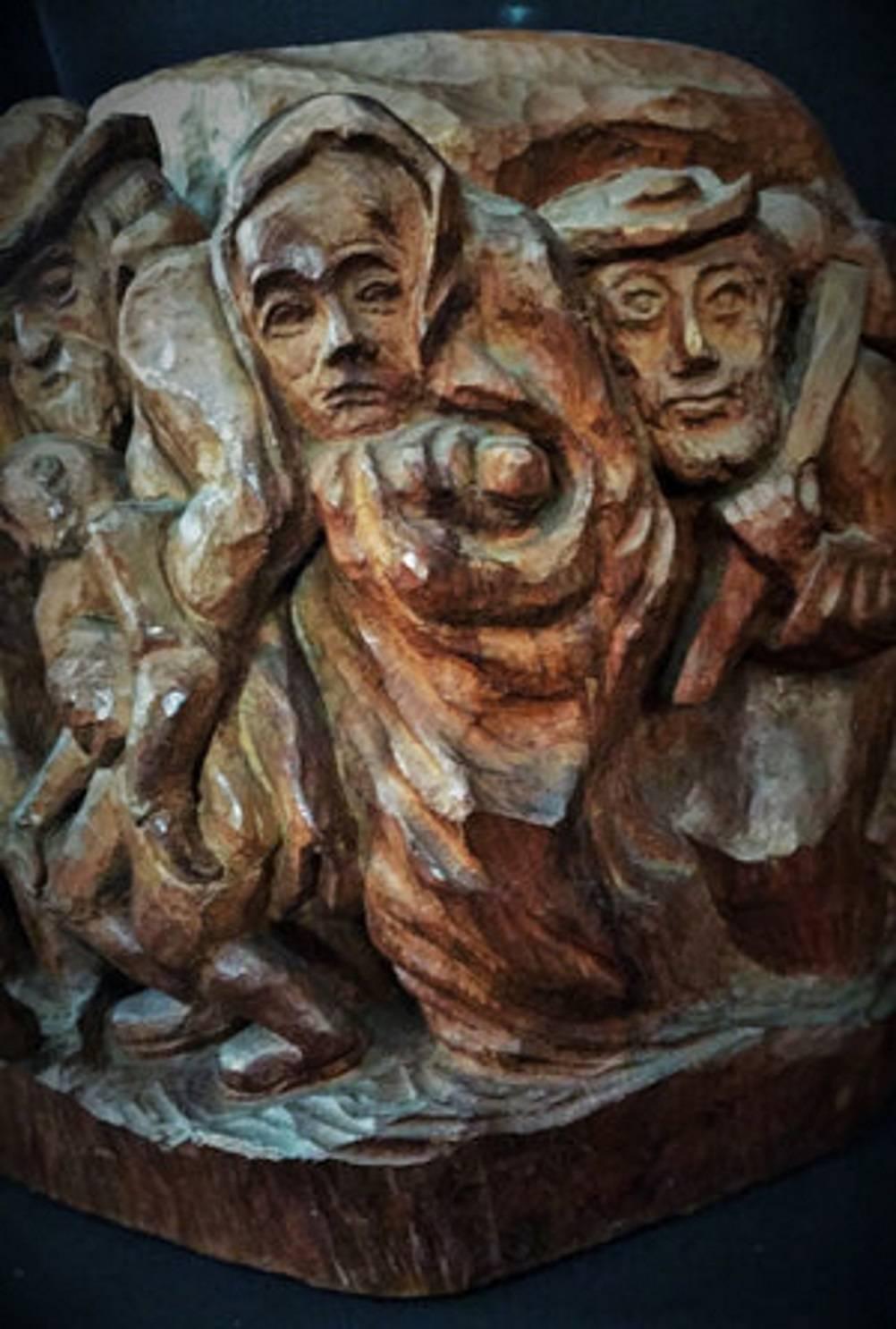 Hand-Carved W.M.J. Bluman, Exodus, Sculptural Composition, circa 1960s