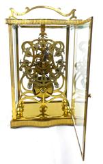 Fusee Driven 19th Century Victorian Skeleton and Four Crystal Glass Mantle Clock