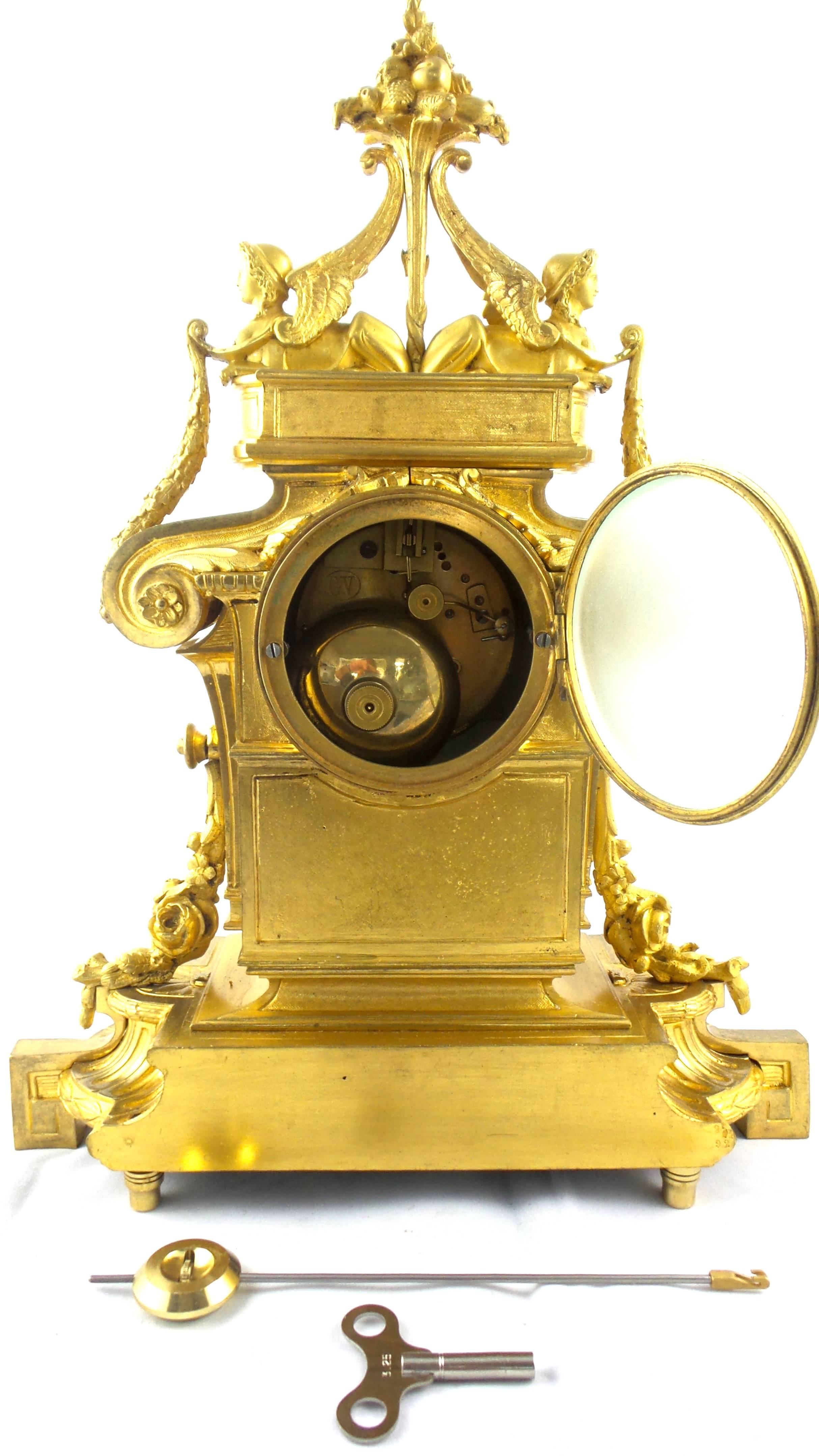 French 19th Century Gilt Ormolu Bronze and Aqua Sevres Porcelain Mantle Clock For Sale 2