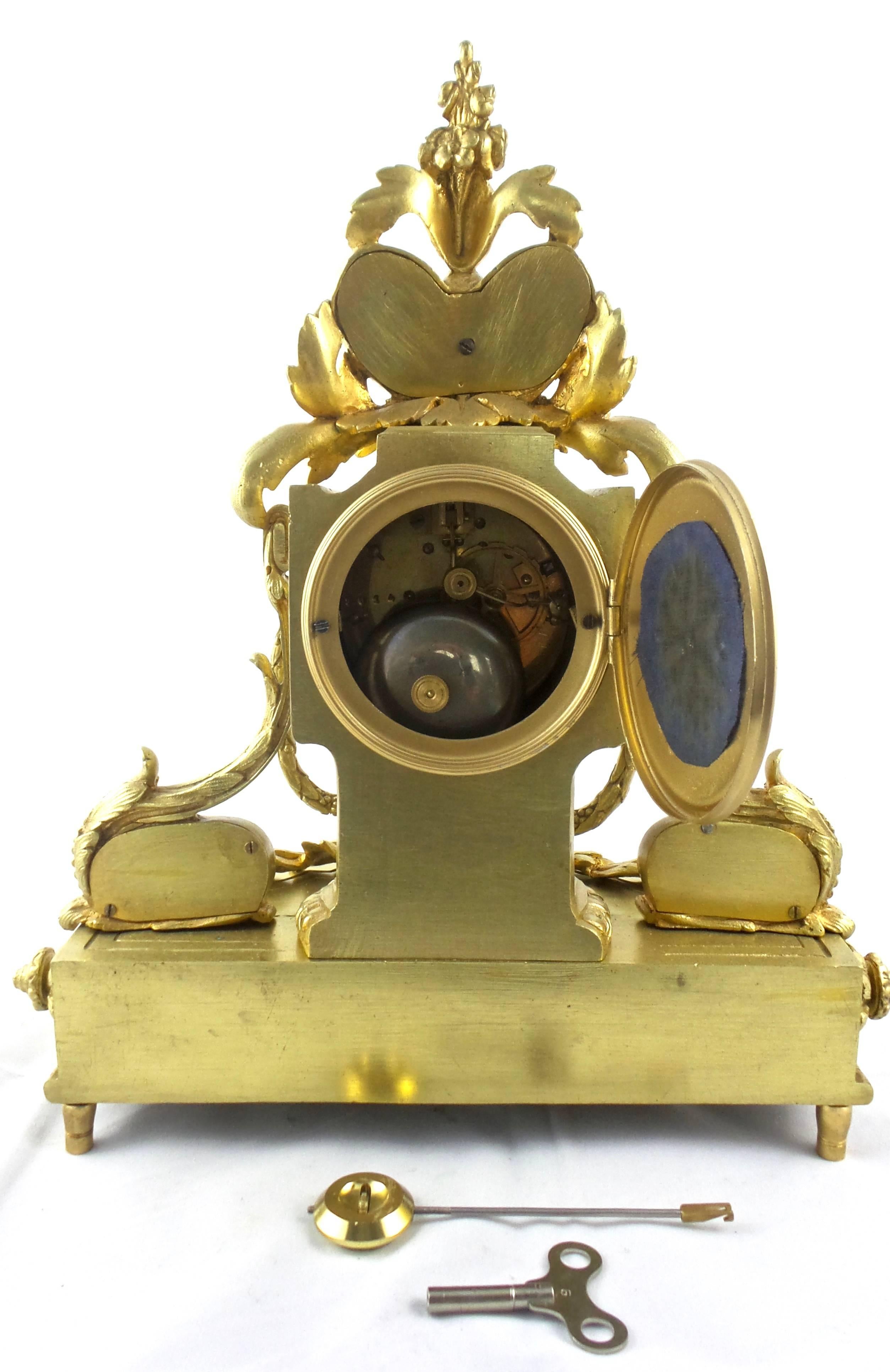 19th Century French Solid Gilt Brass and Sevres Porcelain Mantle Clock 3