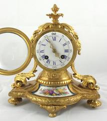 1855 French Gilt Ormolu Bronze and Sevres Porcelain Mantle Clock by Vincenti