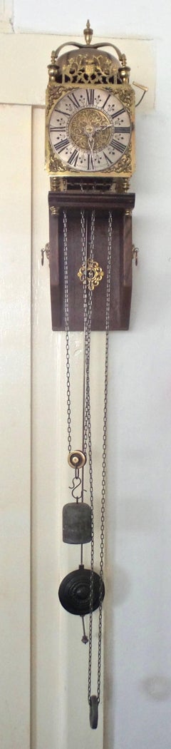 1801 English Brass Lantern Striking Wall Clock & Oak Bracket-Barber of Worcester