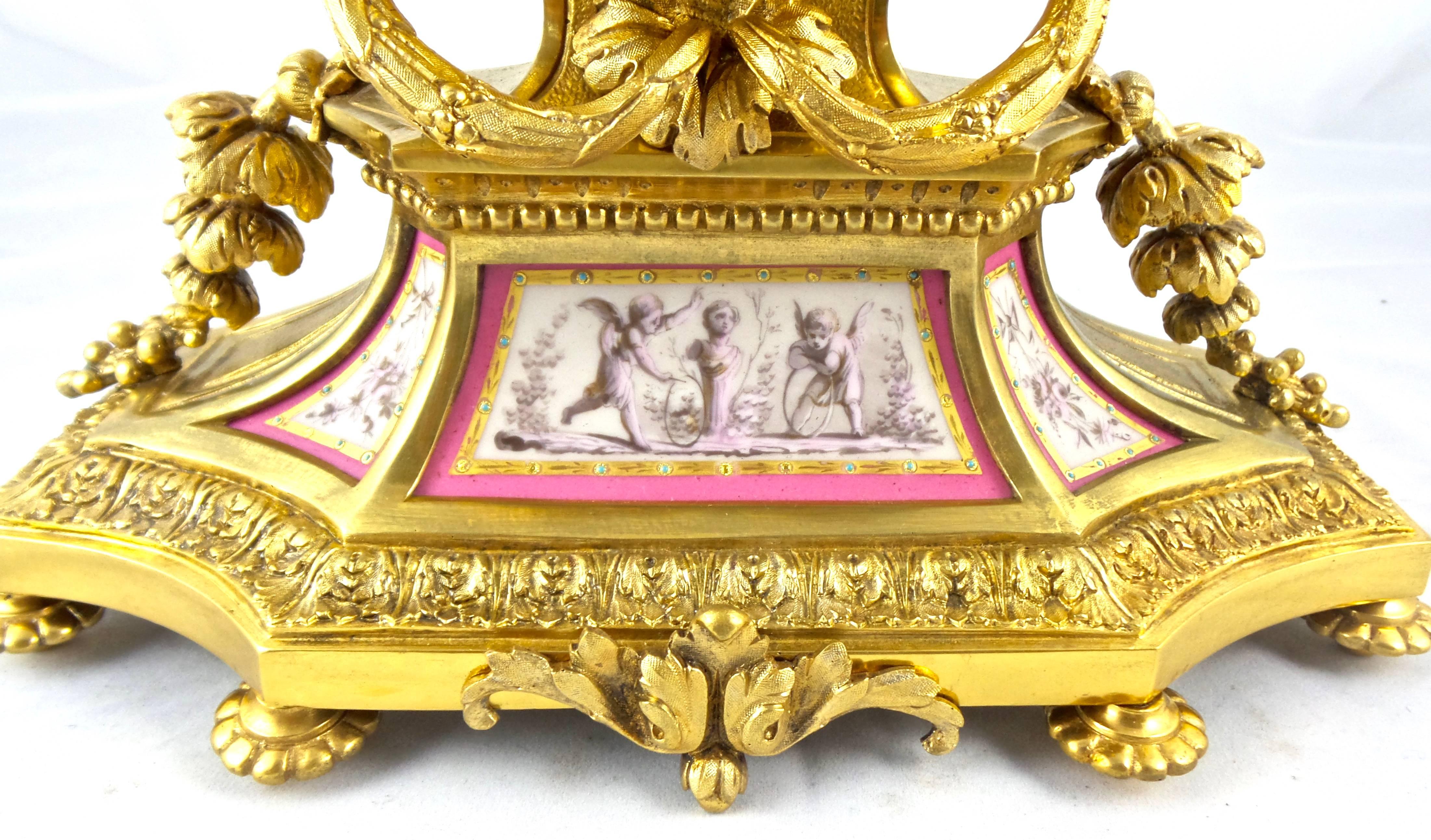 An original authentic antique 19th century French gilt ormolu bronze and Sèvres porcelain Mantel clock of superb quality by Japy Freres and retailed by Leroy Fils of Paris
A stunning Palace Quality clock with the most beautiful Fine details having
