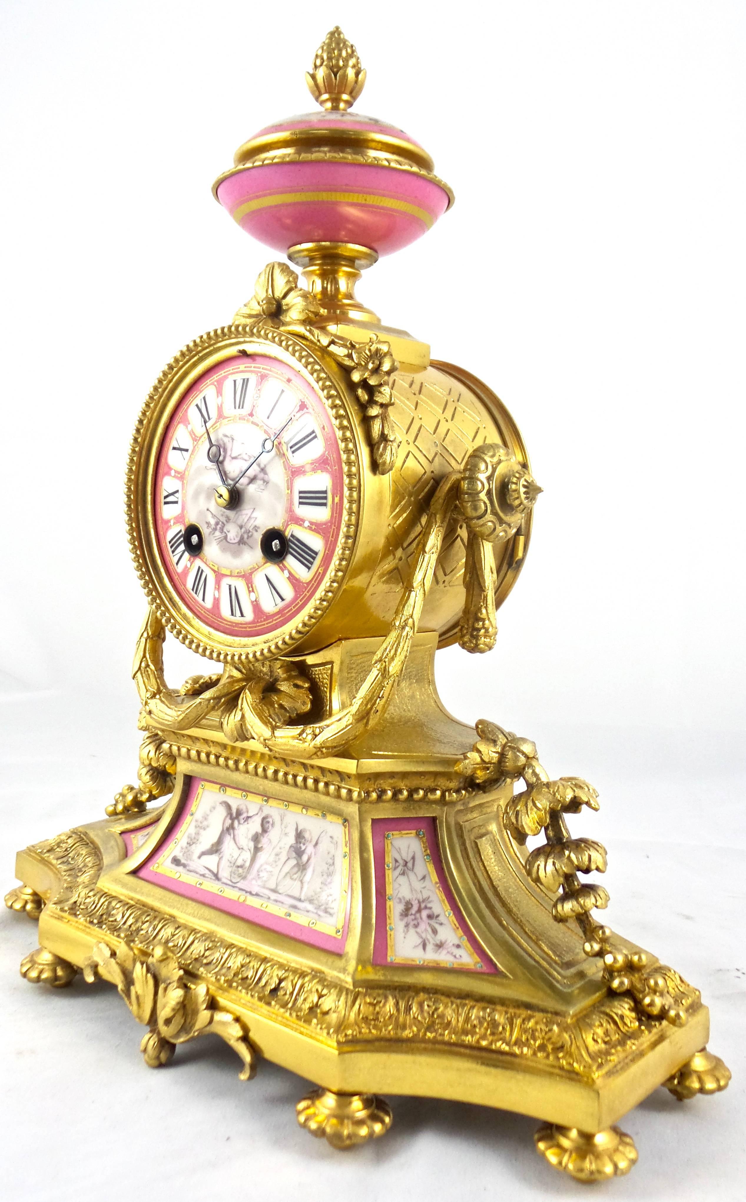 Fine French Japy Freres Gilt Ormolu Bronze and Sèvres Porcelain Mantle Clock In Excellent Condition In Aberdare, GB