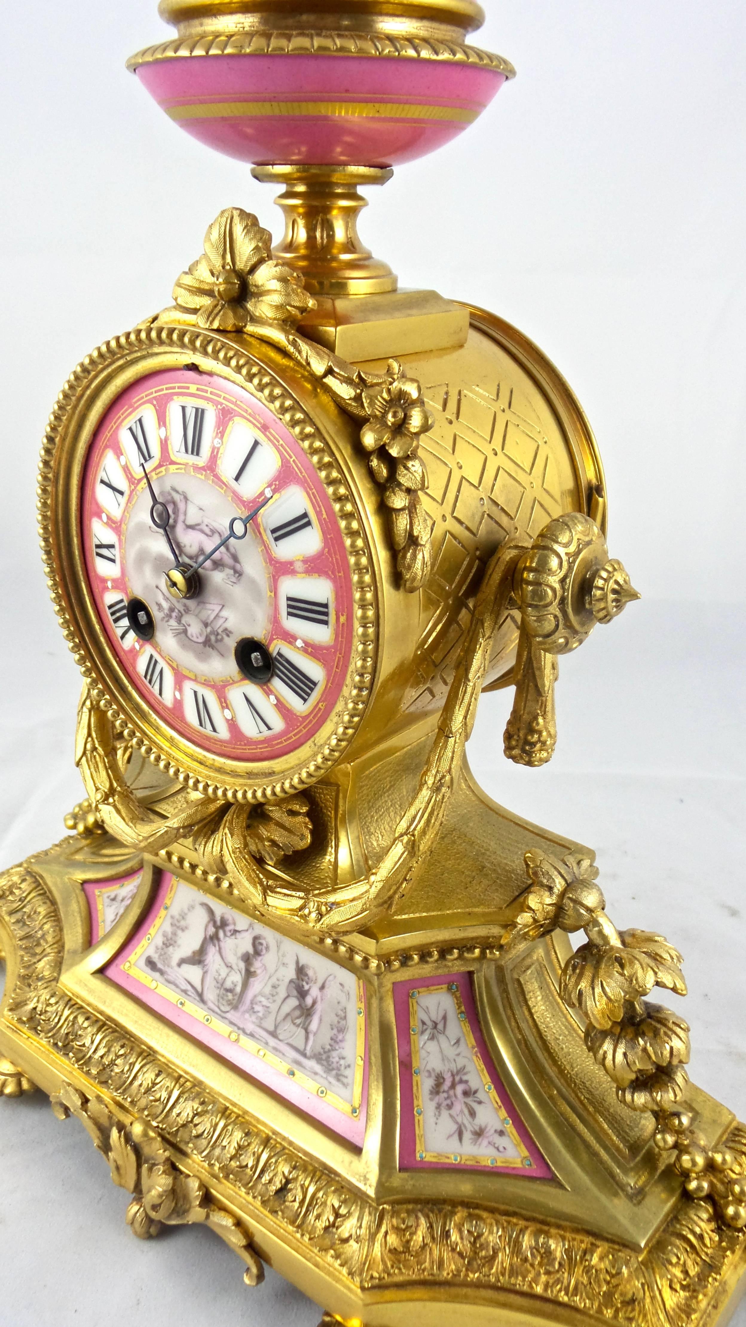 Mid-19th Century Fine French Japy Freres Gilt Ormolu Bronze and Sèvres Porcelain Mantle Clock