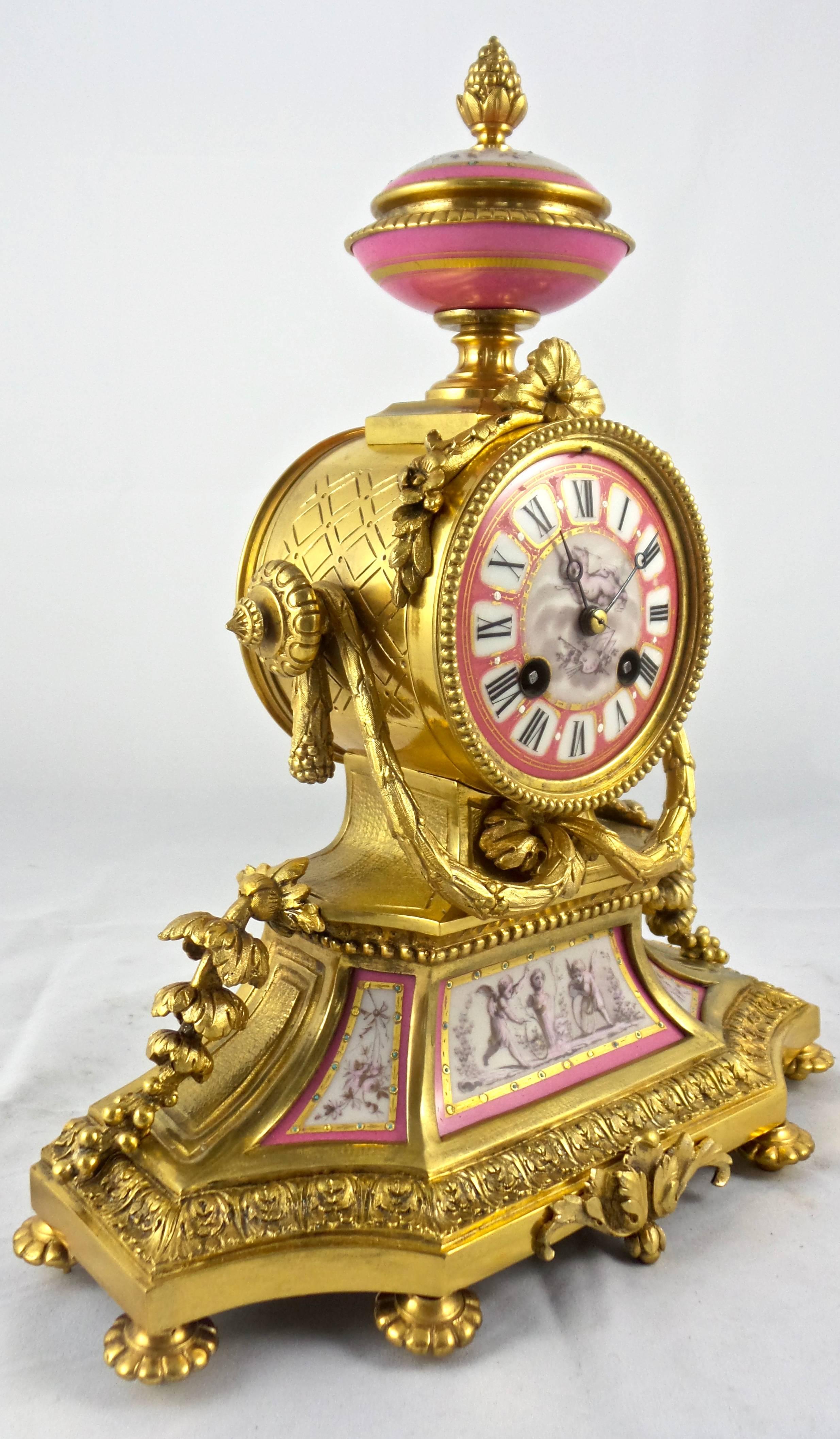 Fine French Japy Freres Gilt Ormolu Bronze and Sèvres Porcelain Mantle Clock 1