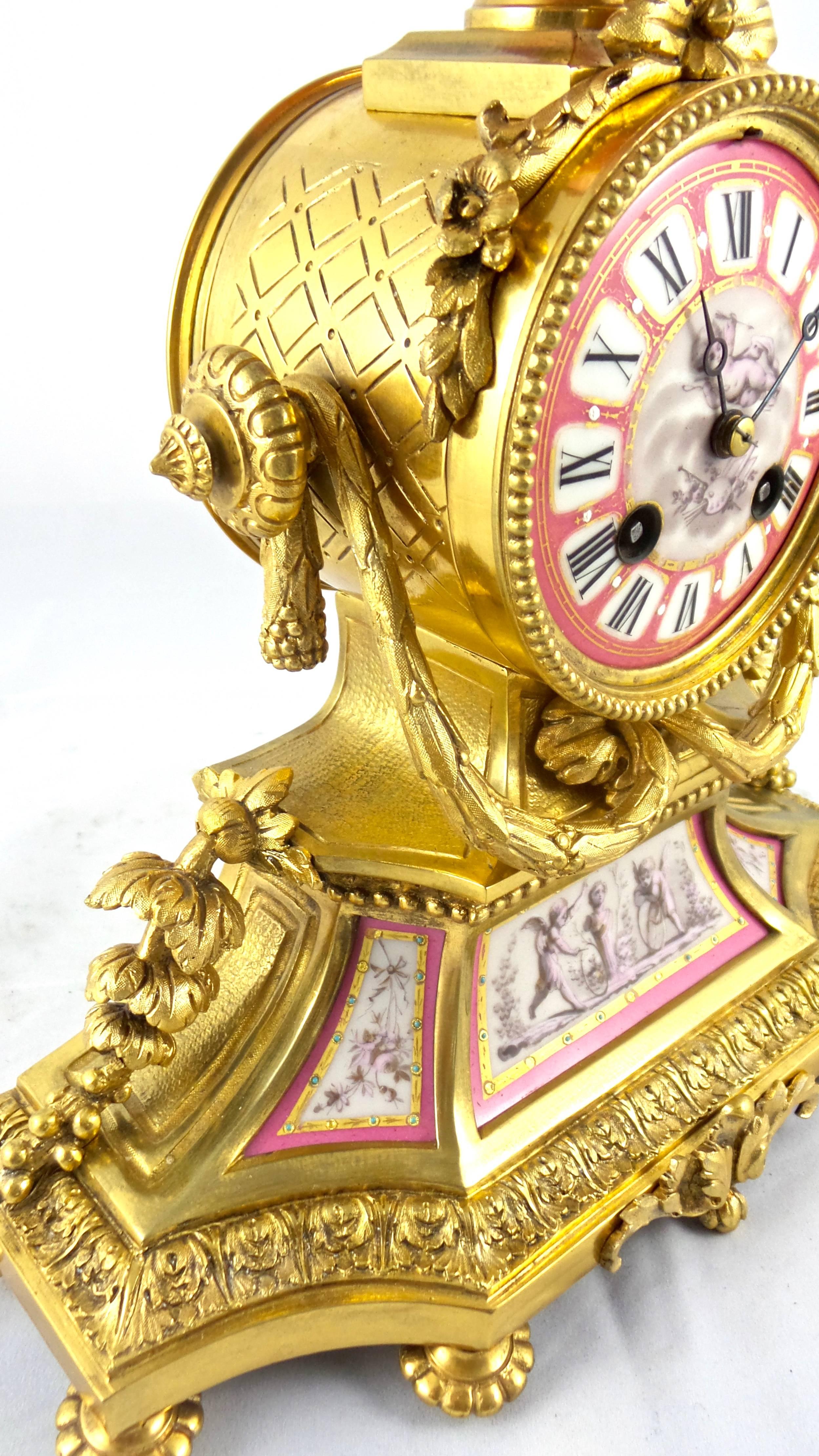 Fine French Japy Freres Gilt Ormolu Bronze and Sèvres Porcelain Mantle Clock 2