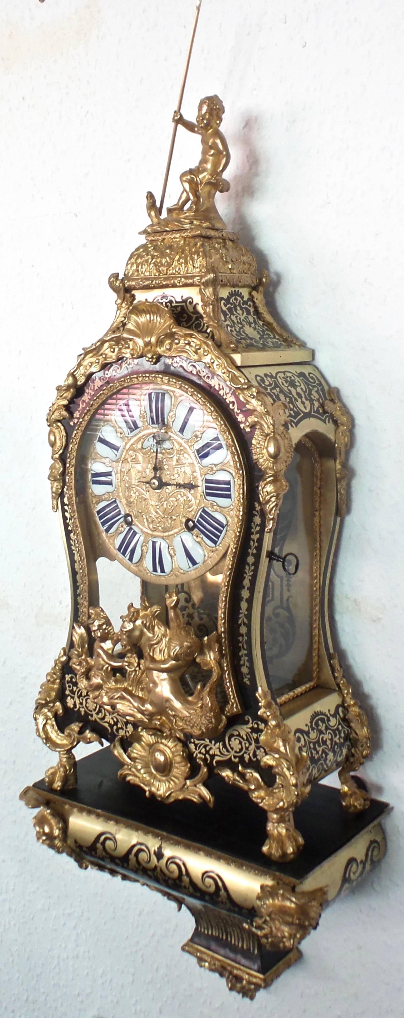 Louis XVI Important 1800s French Huge Boulle Bracket Clock and Bracket, Provenance
