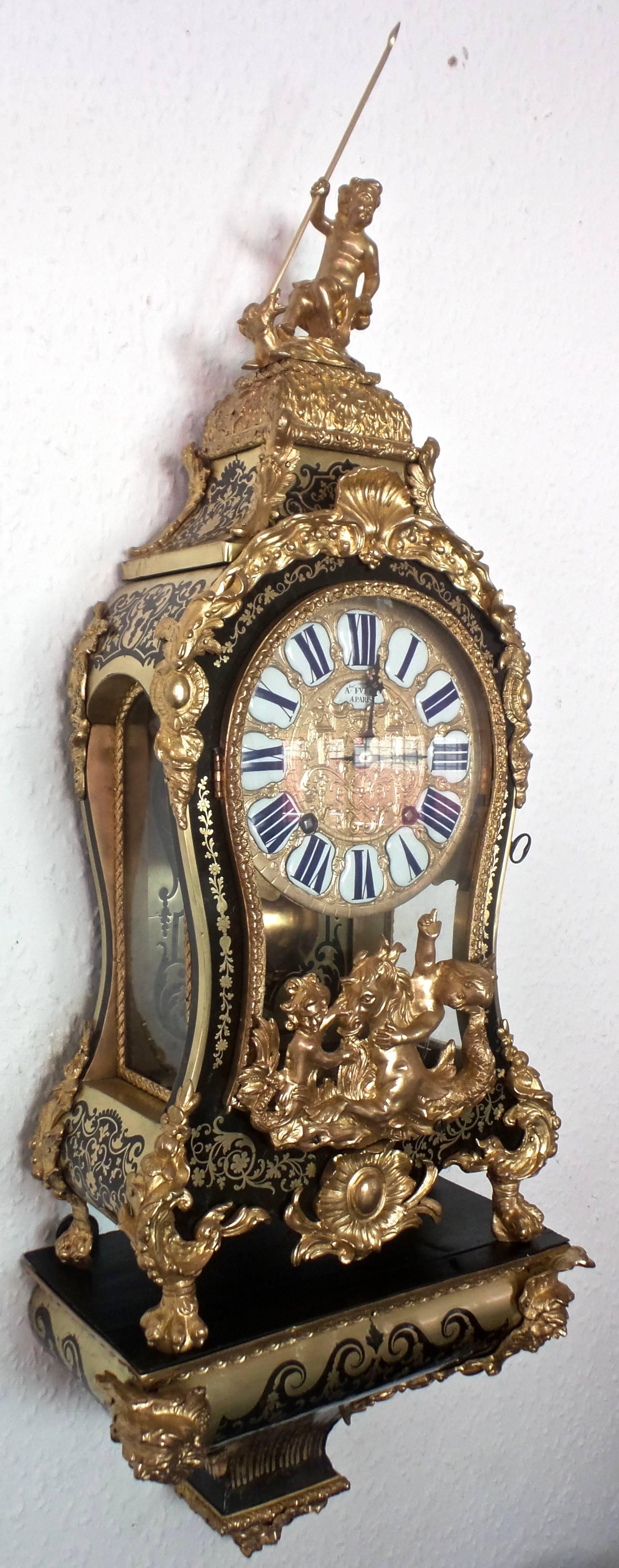 Important 1800s French Huge Boulle Bracket Clock and Bracket, Provenance In Excellent Condition In Aberdare, GB