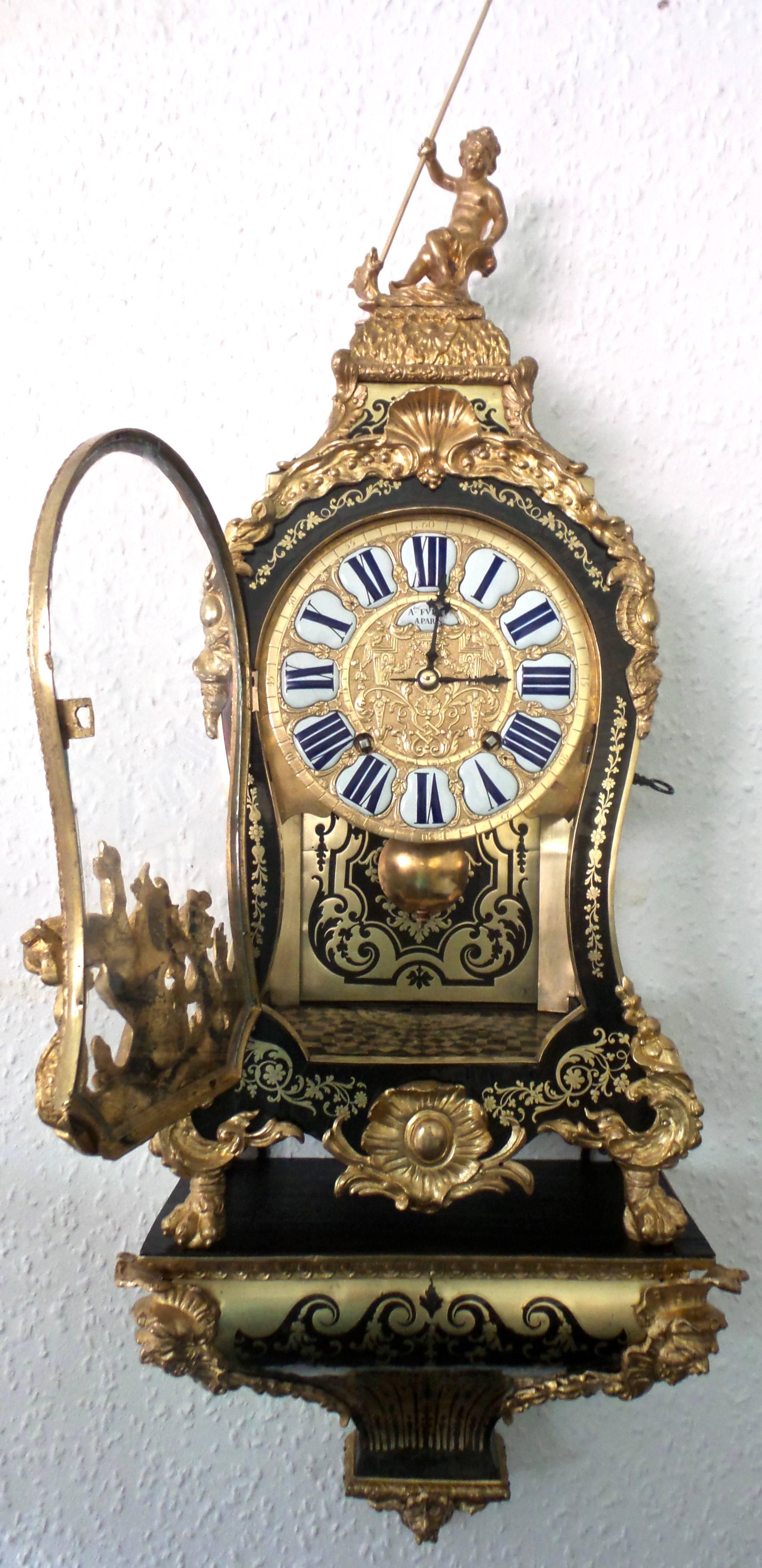 Bronze Important 1800s French Huge Boulle Bracket Clock and Bracket, Provenance