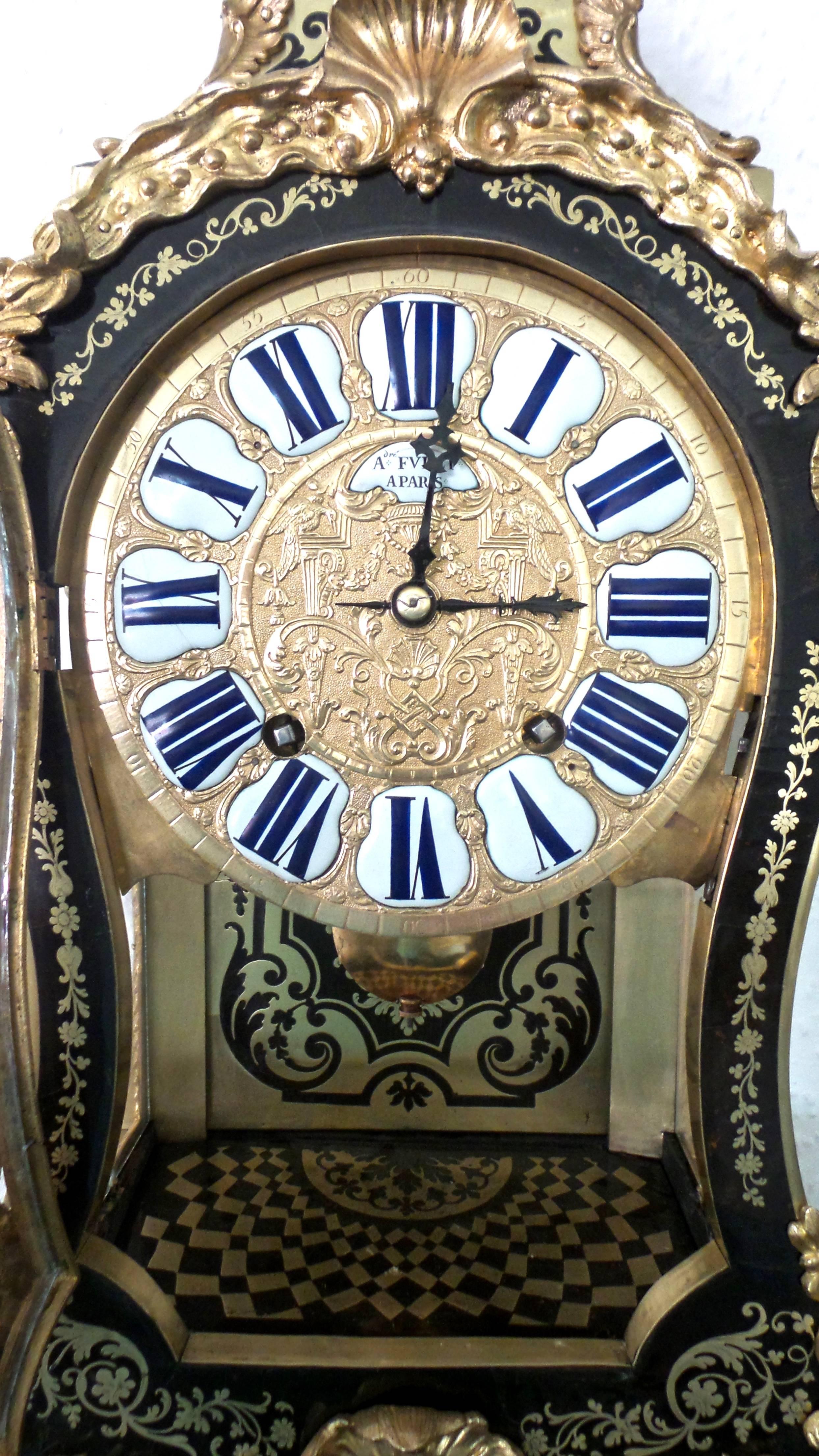 Important 1800s French Huge Boulle Bracket Clock and Bracket, Provenance 1