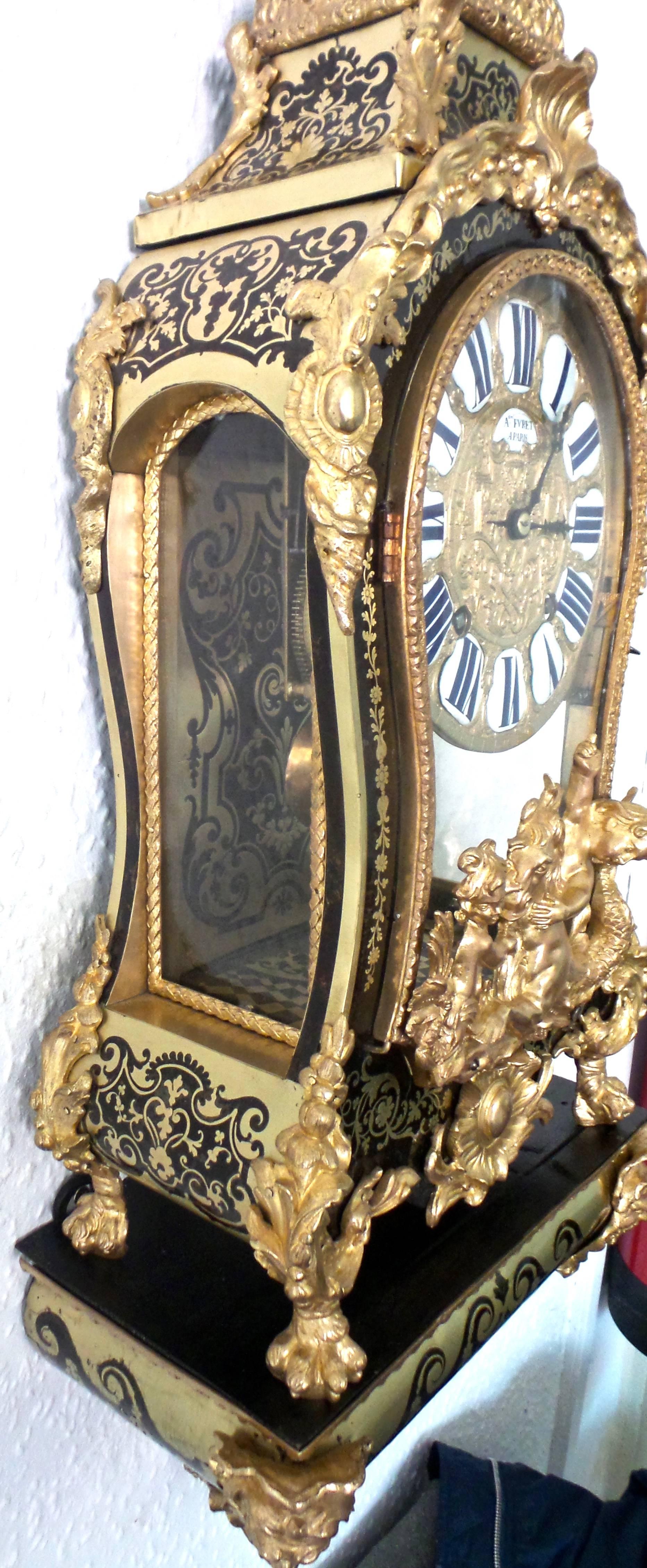 Important 1800s French Huge Boulle Bracket Clock and Bracket, Provenance 4