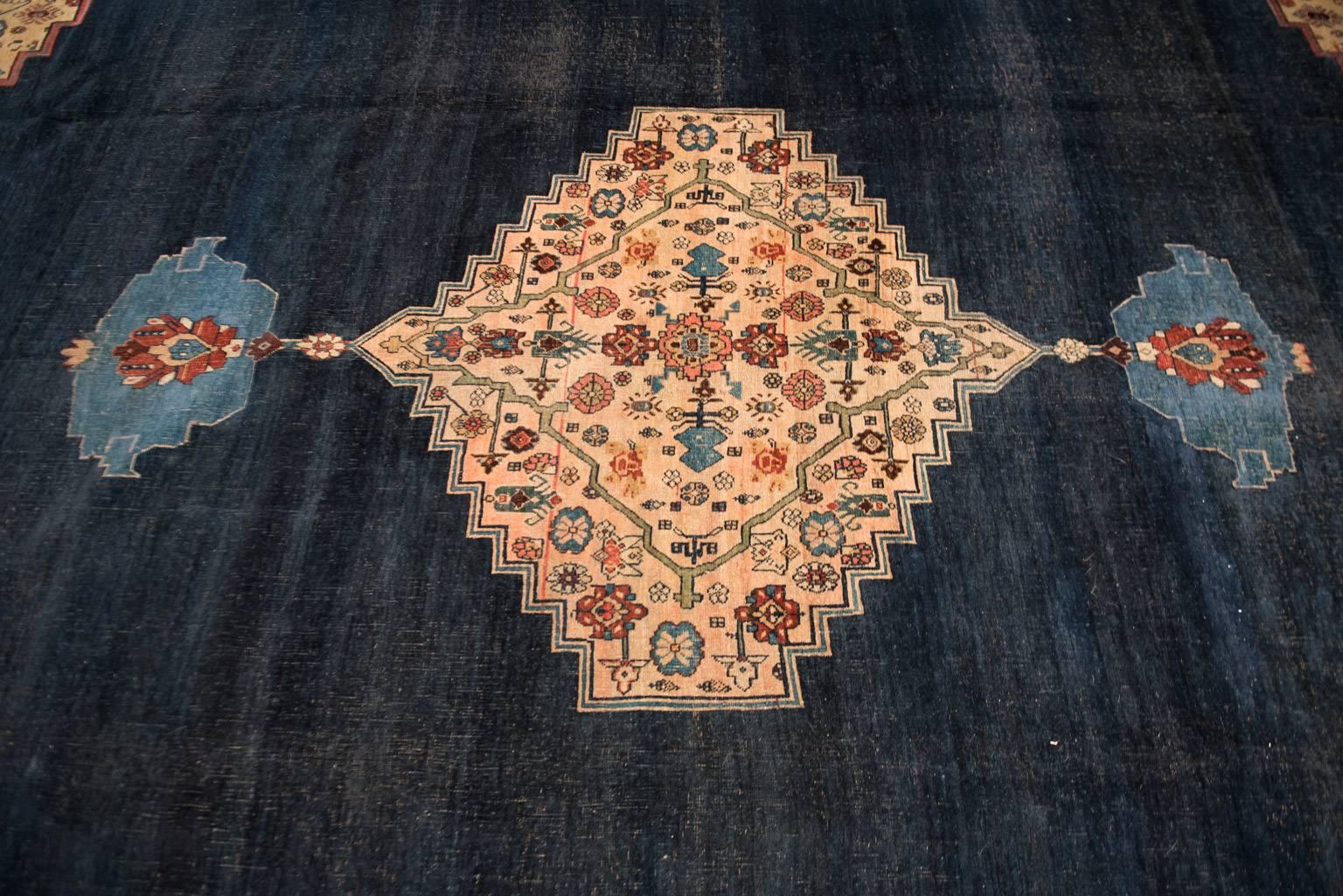 Hand-Knotted Big Blue Antique Bidjar Carpet
