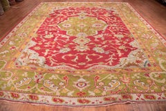Antique Oushak Rug 19th Century Red and Green Squarish