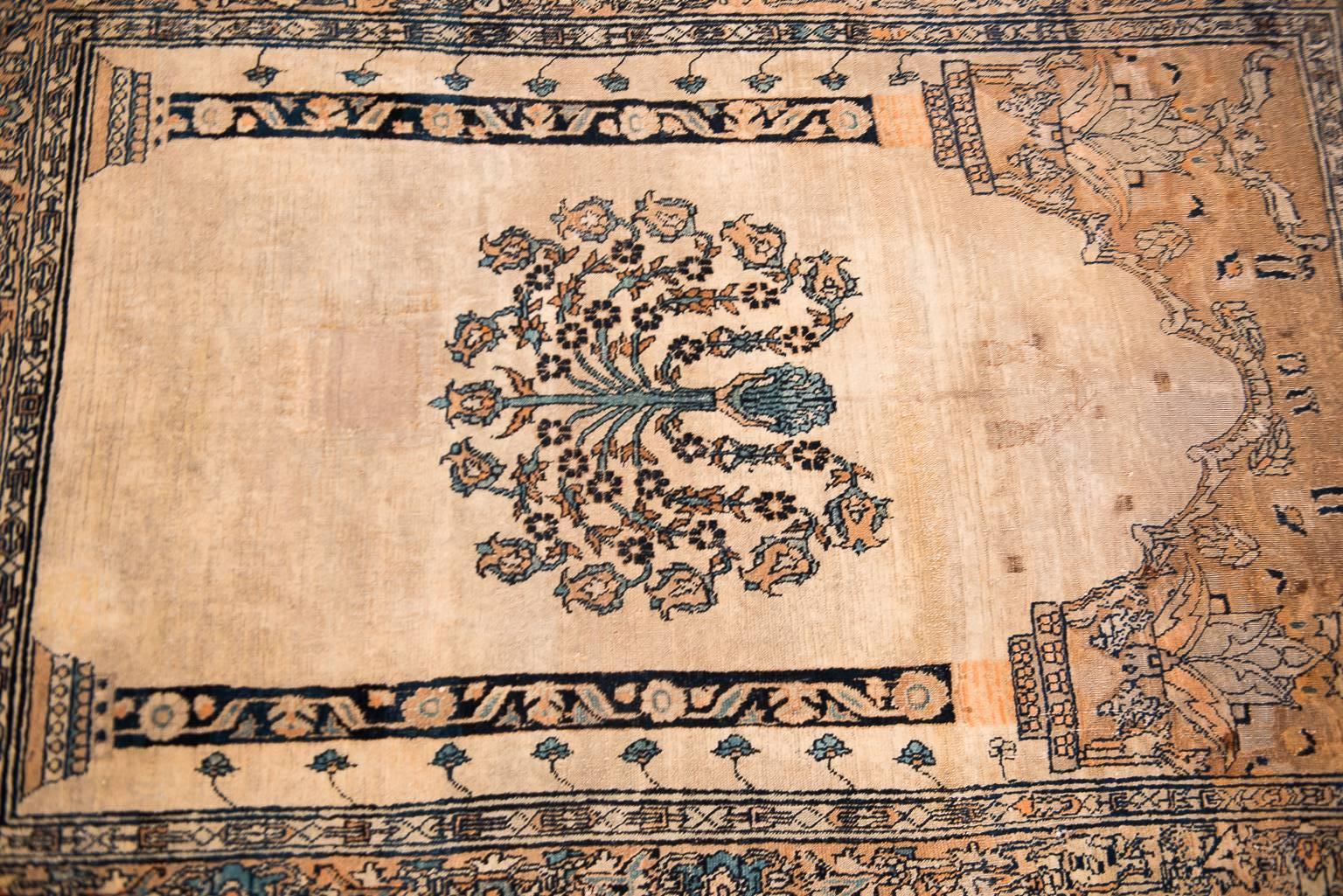 Hand-Knotted 19th Century Persian Tabriz Prayer Rug For Sale