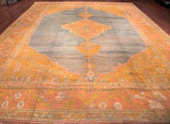 Regal Antique Oushak Ocean Blue Field, circa 1890