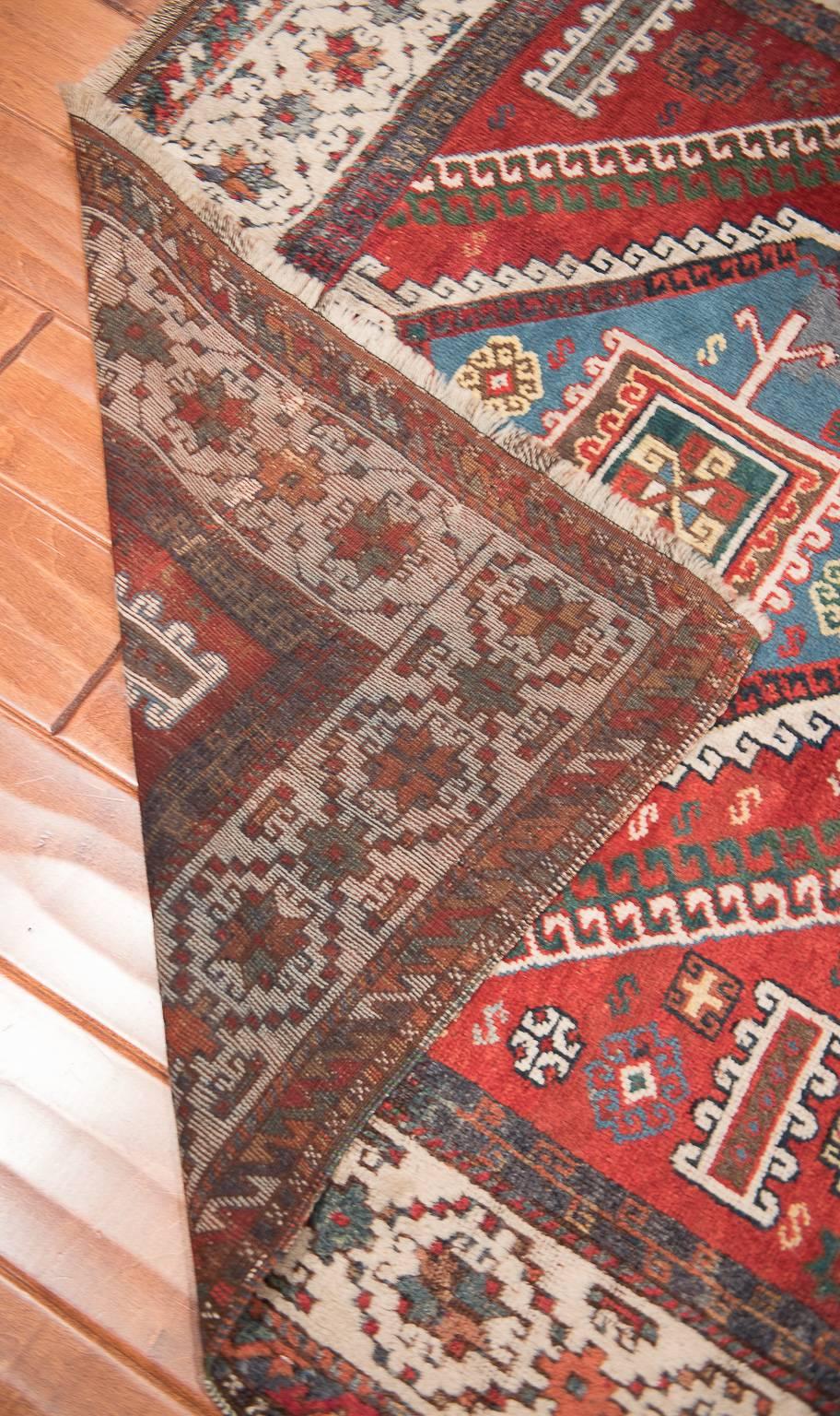 Hand-Woven Tribal Red Antique Kurd Carpet For Sale