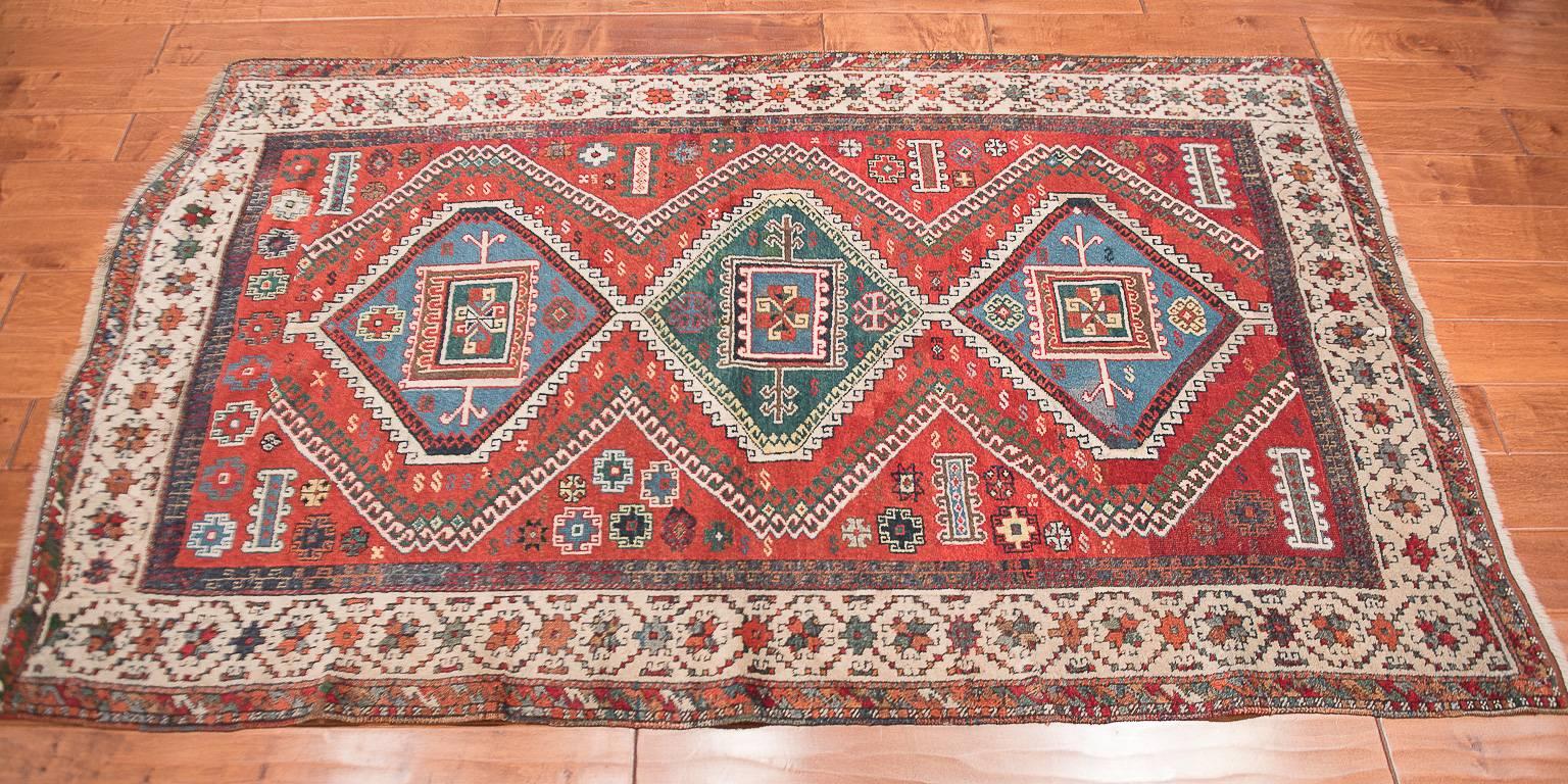 Late 19th Century Tribal Red Antique Kurd Carpet For Sale